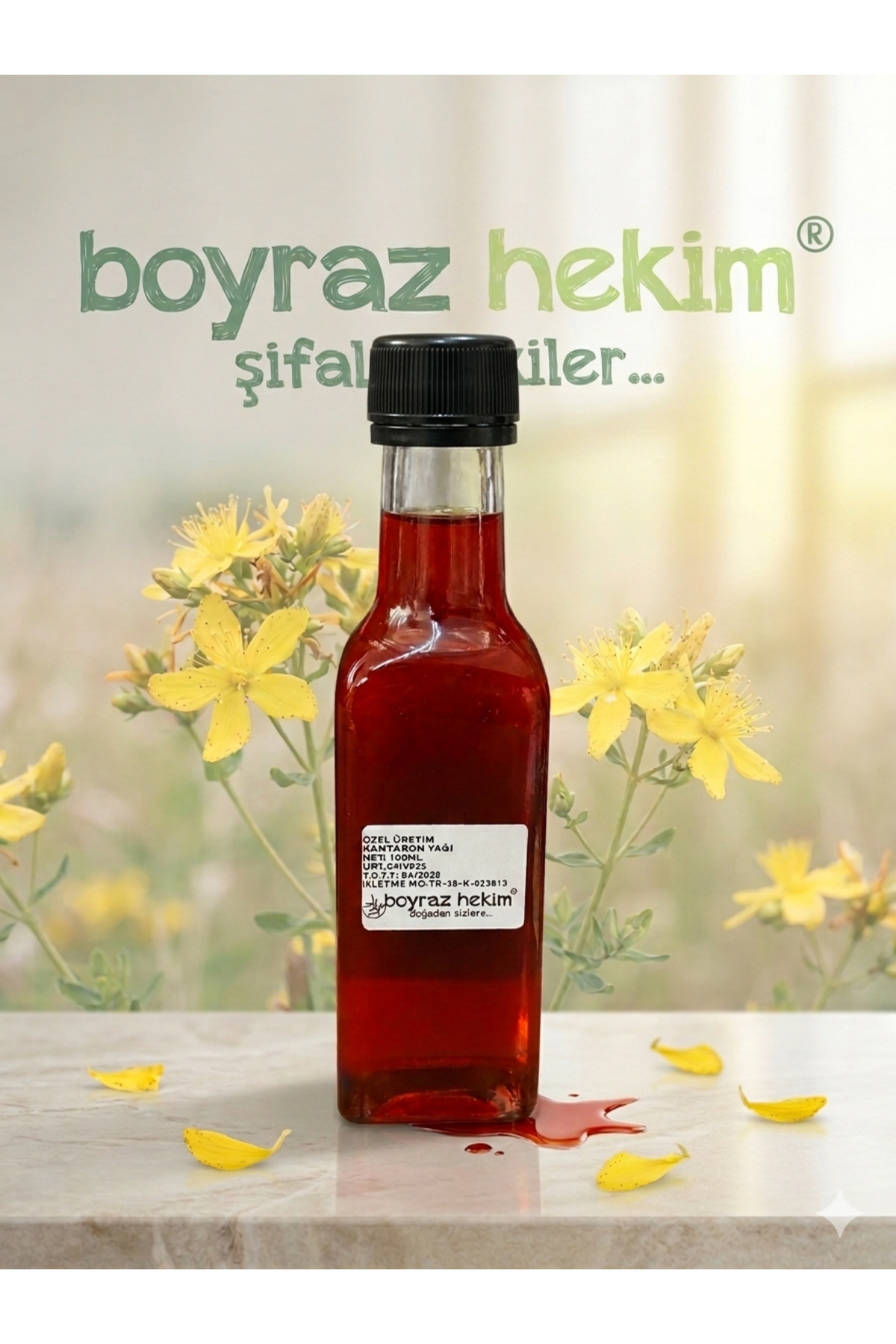 BOYRAZ HEKİM Doğal El Yapımı Katkısız Orijinal Sarı Kantaron Yağı Yaralar Yanıklar İçin 100ml