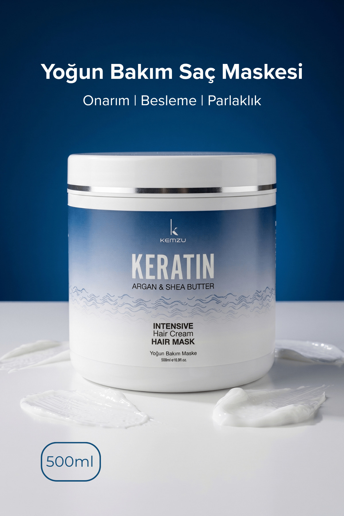 KEMZU Yoğun Bakım Saç Maskesi – Onarıcı & Besleyici Maske | Keratin ve Argan Yağlı-500ml