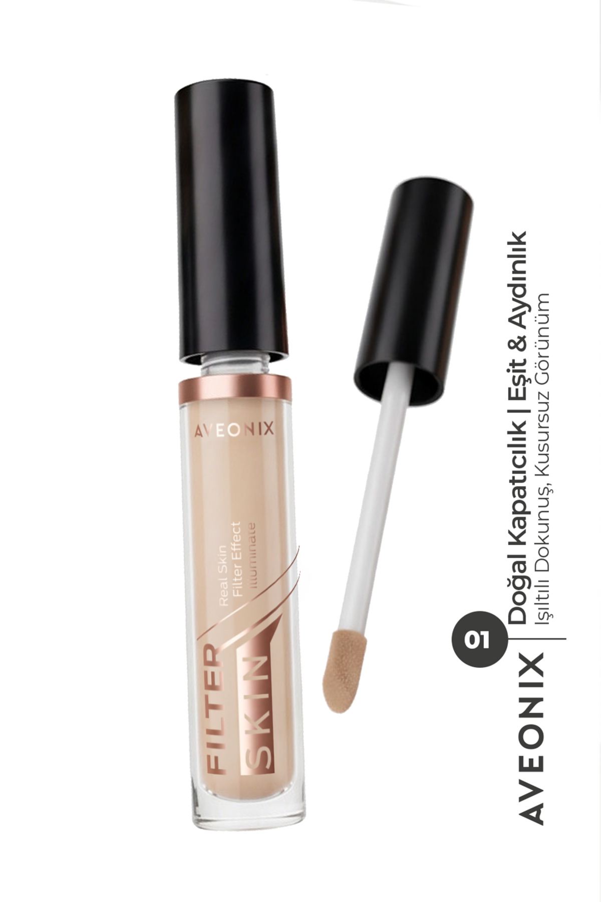 AVEONIX Filter Skin 01 Niacinamide B3 ve E Vitamini İçeren Aydınlatıcı Göz Altı Kapatıcı Likit Concealer Light to Medium