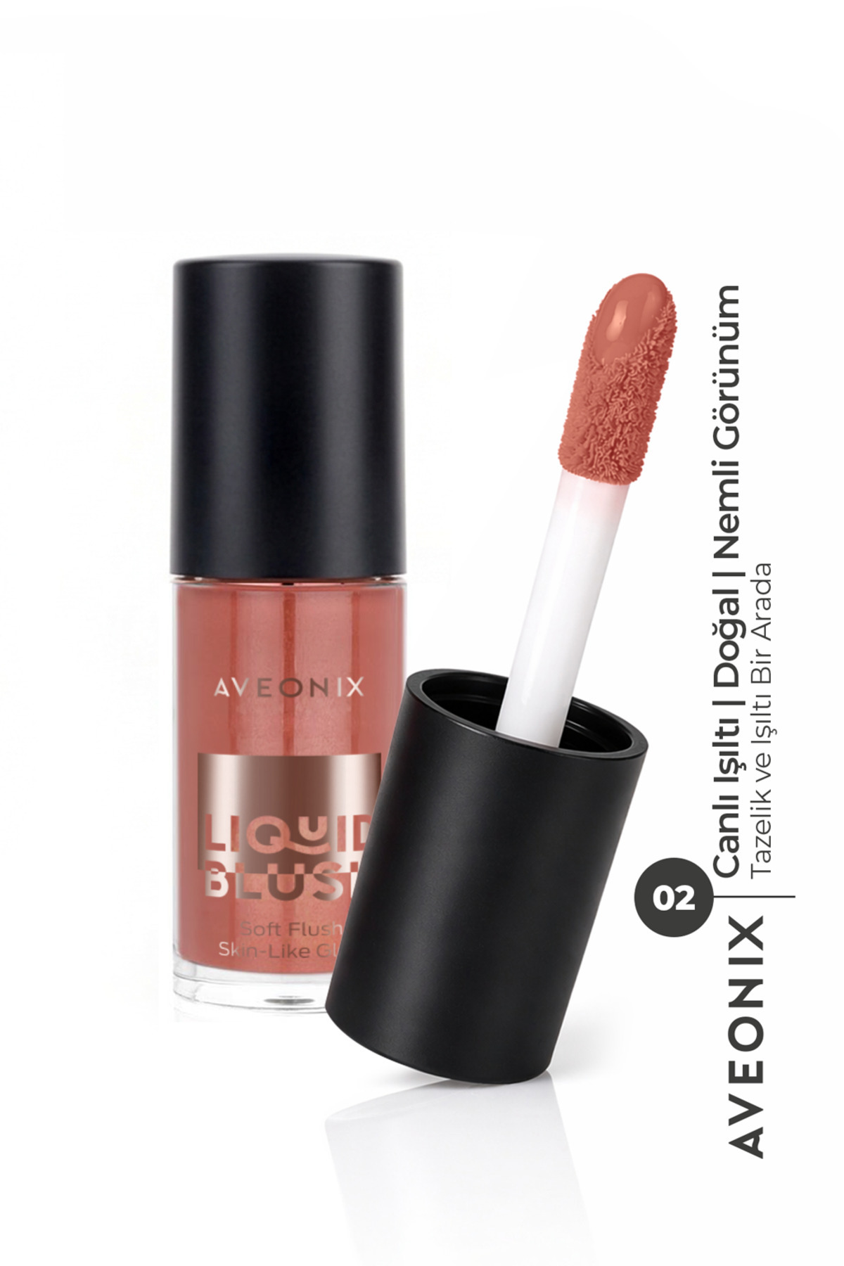 AVEONIX 3 in 1 Glow Tint 02 Çok Amaçlı Likit Yoğun Pigmentli Parlaklık Veren Allık Ruj Göz Farı