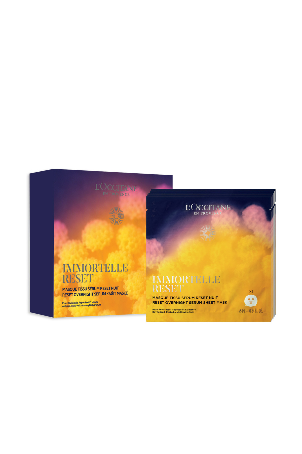 L'Occitane Immortelle Reset Yenileyici Gece Serum Maskesi, Ölmezotu Yağı İçeren, Hyaluronik Asit, 5'li Set