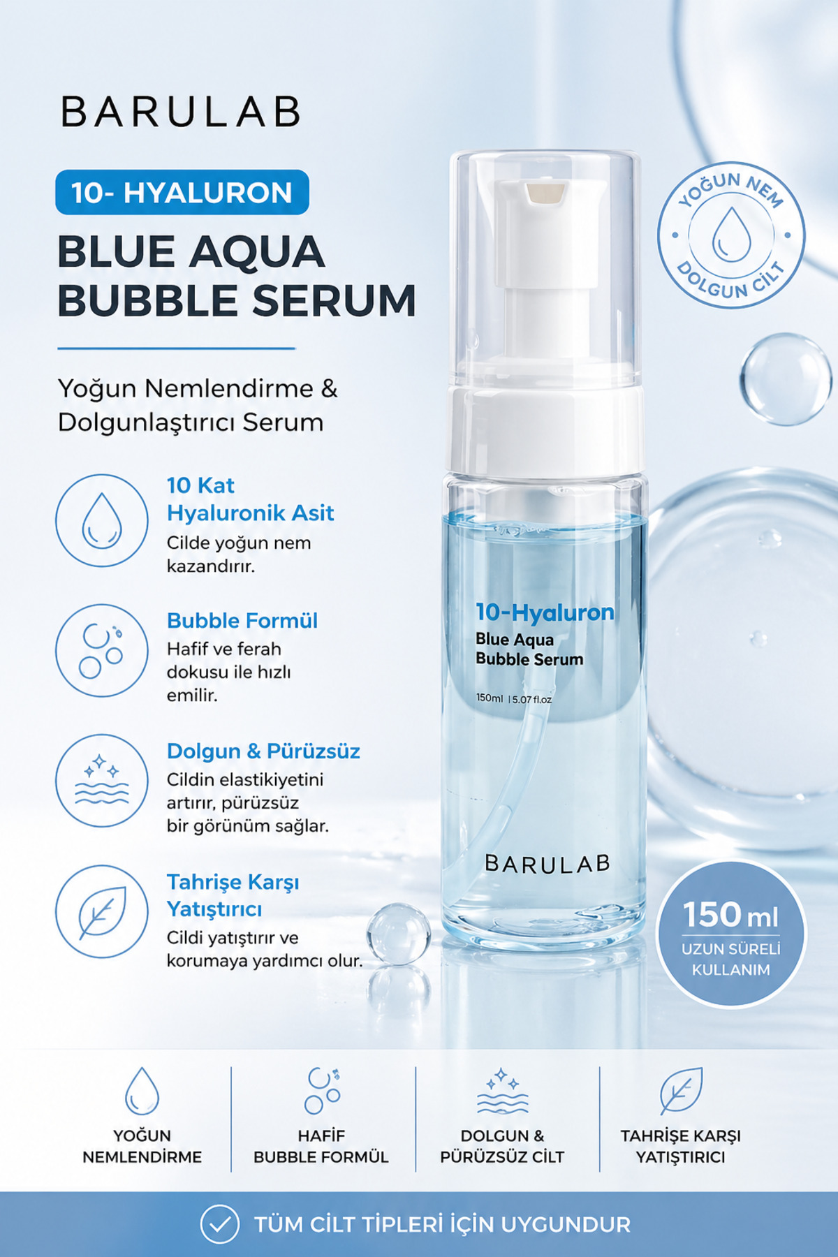 Barulab 10-Hyaluronic Acid Blue Aqua Bubble Serum - Mavi Kabarcık Serumu 150ml