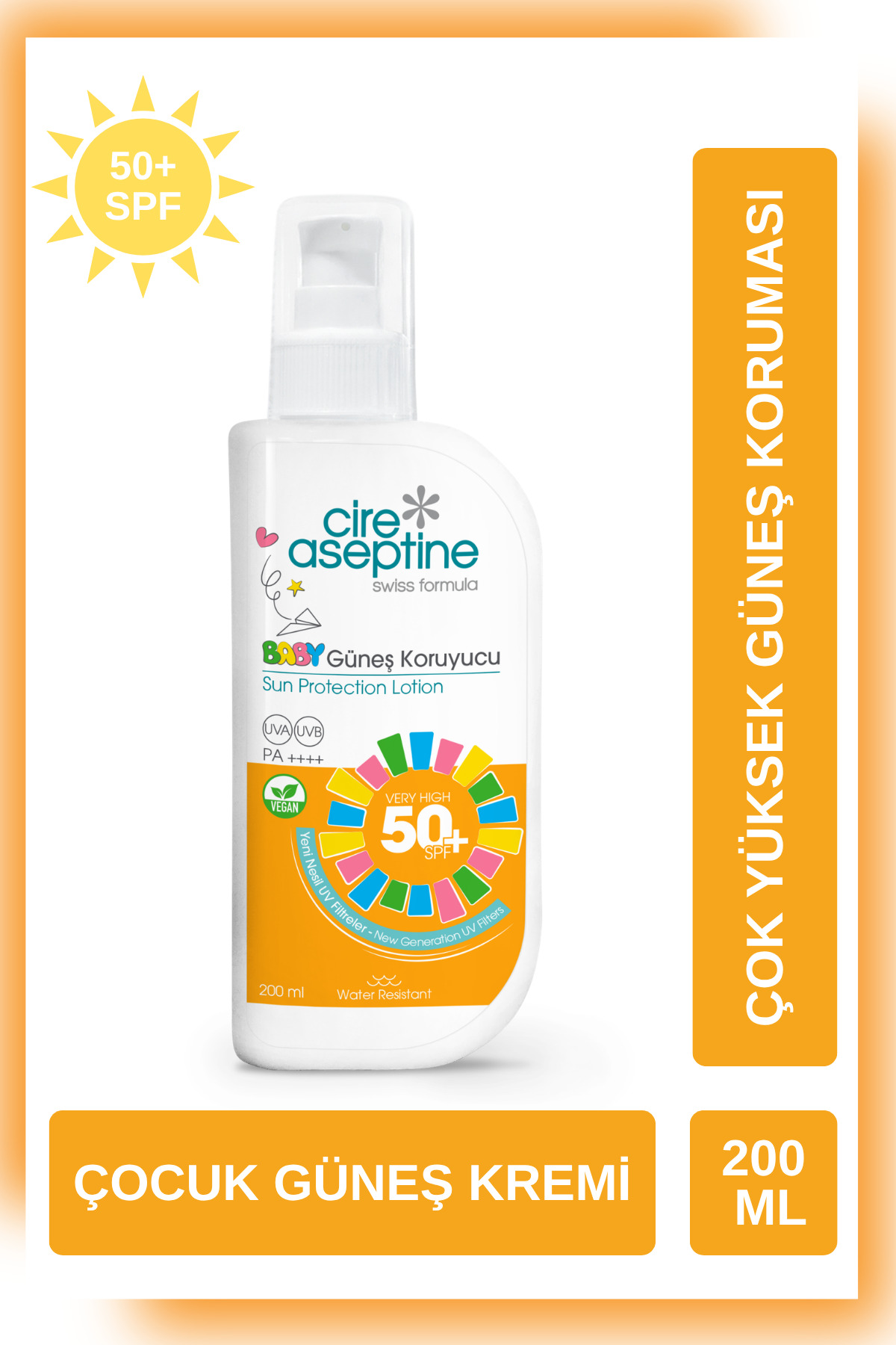 CIRE ASEPTINE Güneş Koruyucu Losyon 50+spf Baby 200ml Vegan