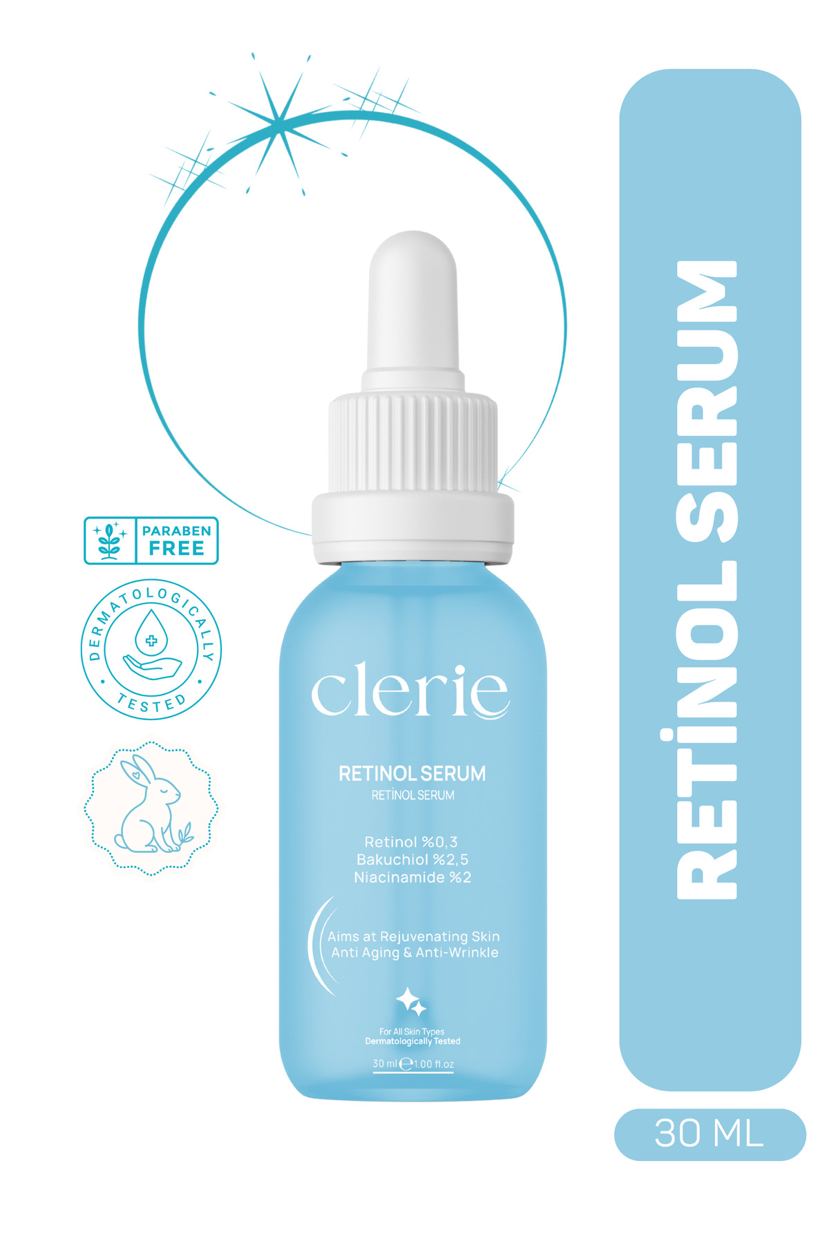 Clerie Cosmetics %2.5 Bakuchiol Destekli Bitkisel Retinol Serum I Yaşlanma Ve Kırışıklık Karşıtı, C Vitamini İçeren
