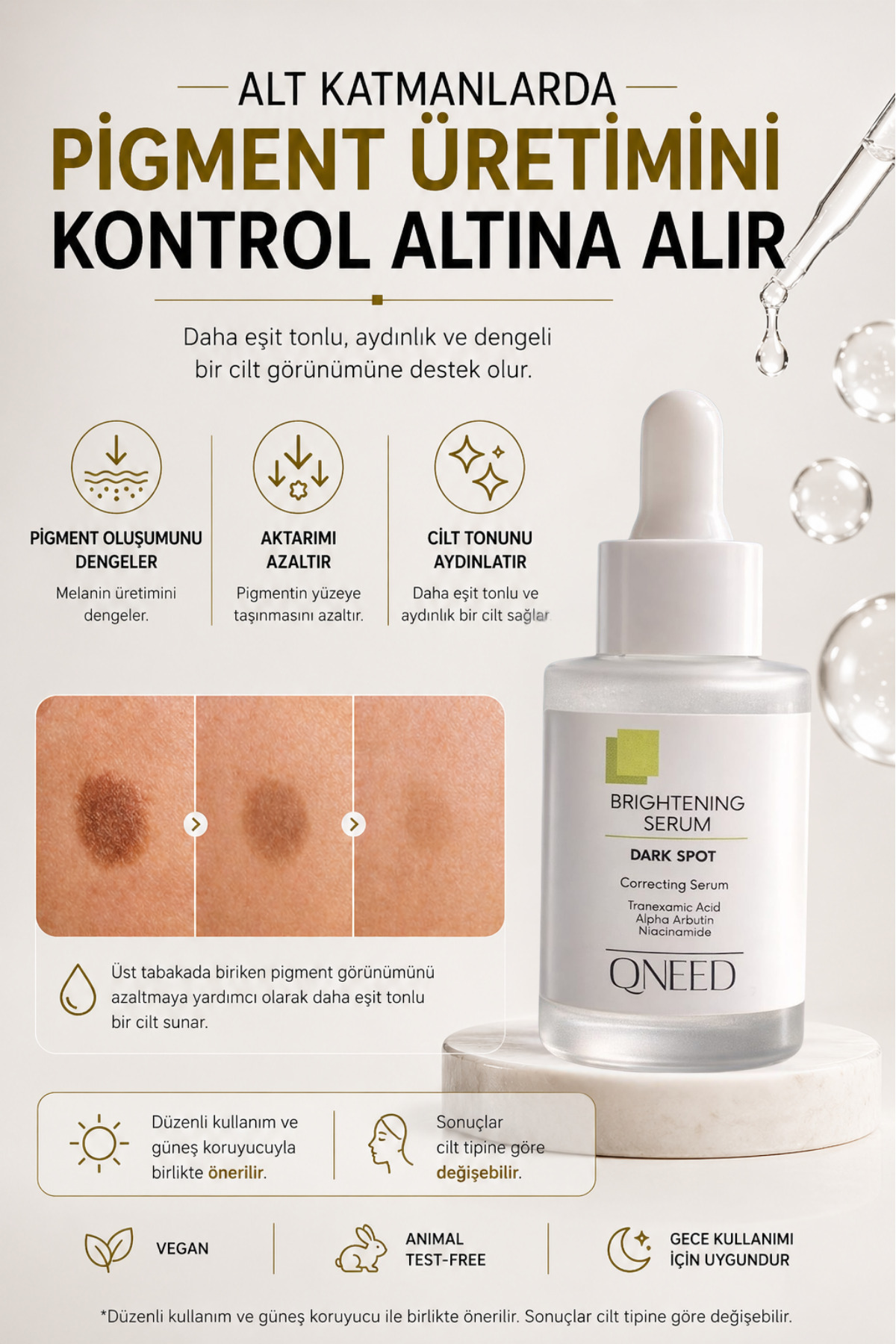 QNEED BRIGHTENING DARK SPOT SERUM, Koyu Lekelere Karşı
