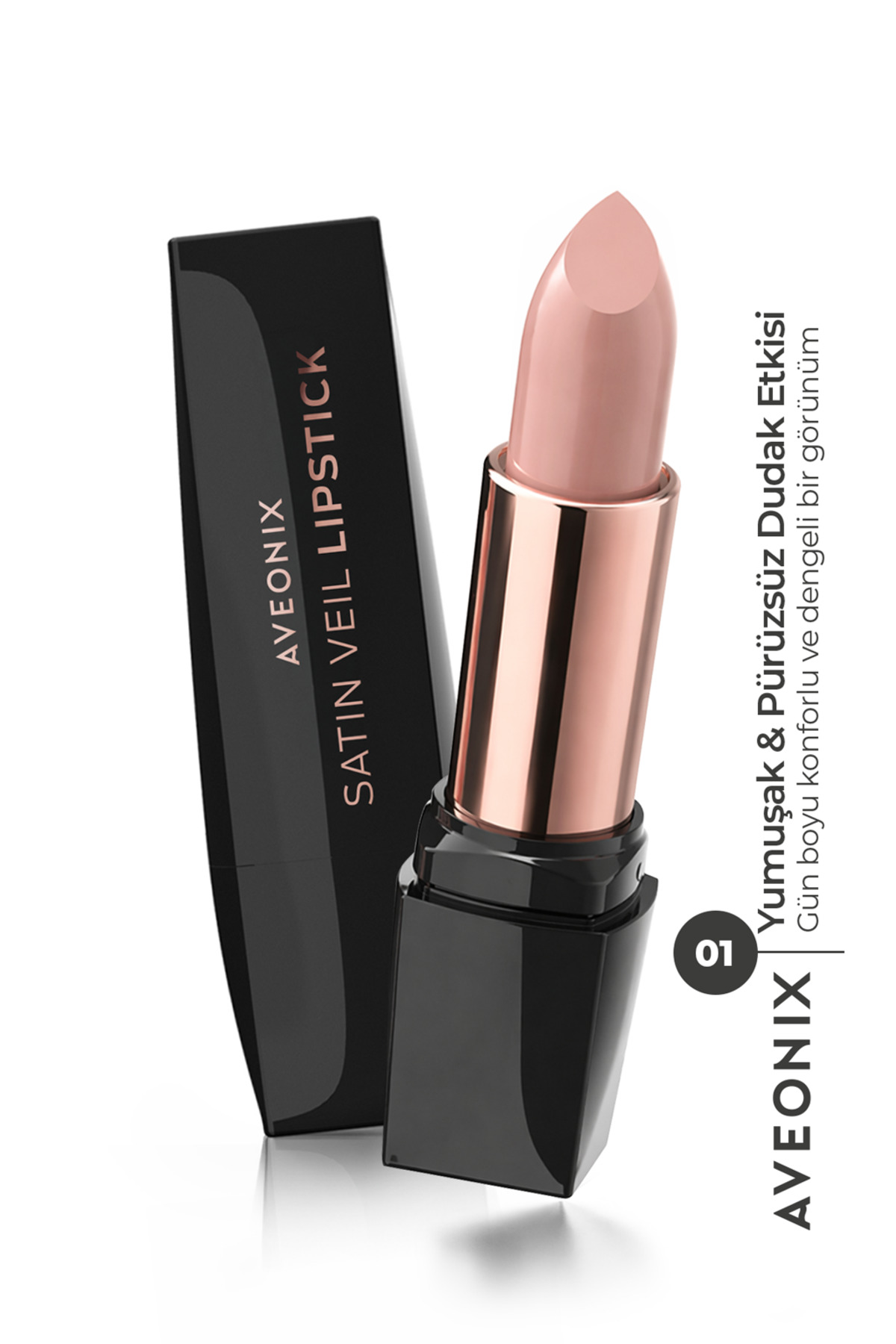 AVEONIX Satin Veil Yarı Parlak Ruj 01 Uzun Süre Kalıcı Pürüzsüz Dolgun Dudak Etkili Lipstick
