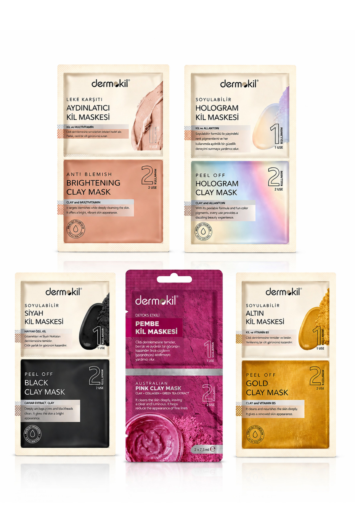 Dermokil Mask Party 2x7.5 15 Ml 5 Çeşit Kil Maske