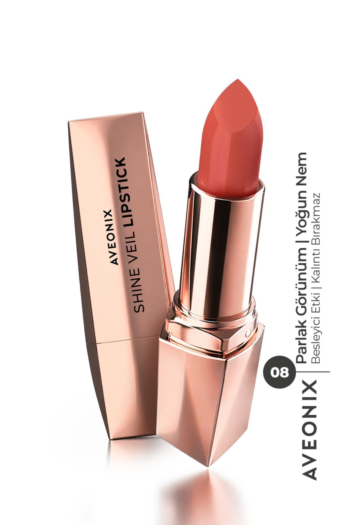 AVEONIX Shine Veil Parlak Ruj 08 Nemlendirici Pürüzsüz Dolgun Dudak Etkili Lipstick
