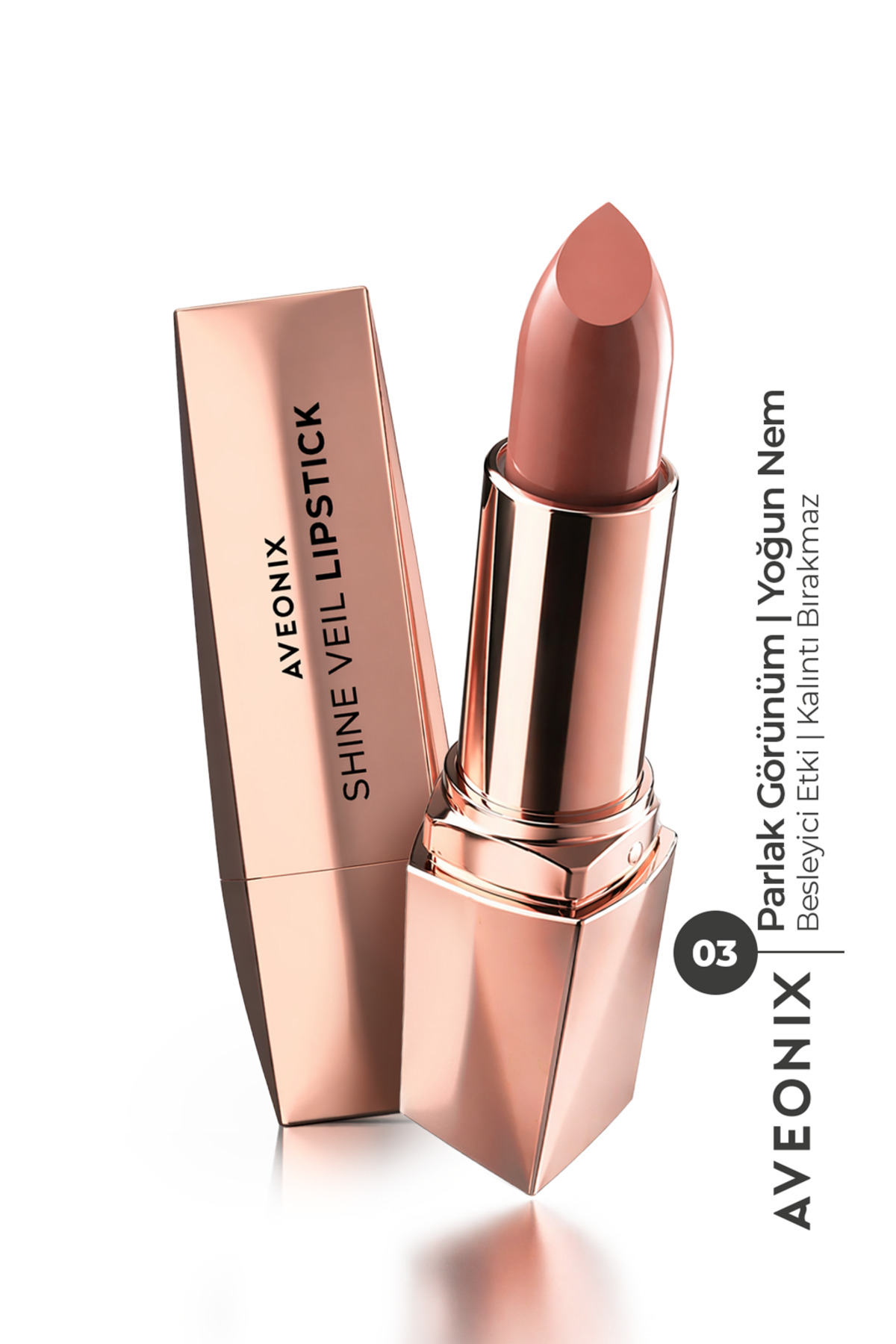 AVEONIX Shine Veil Parlak Ruj 03 Nemlendirici Pürüzsüz Dolgun Dudak Etkili Lipstick