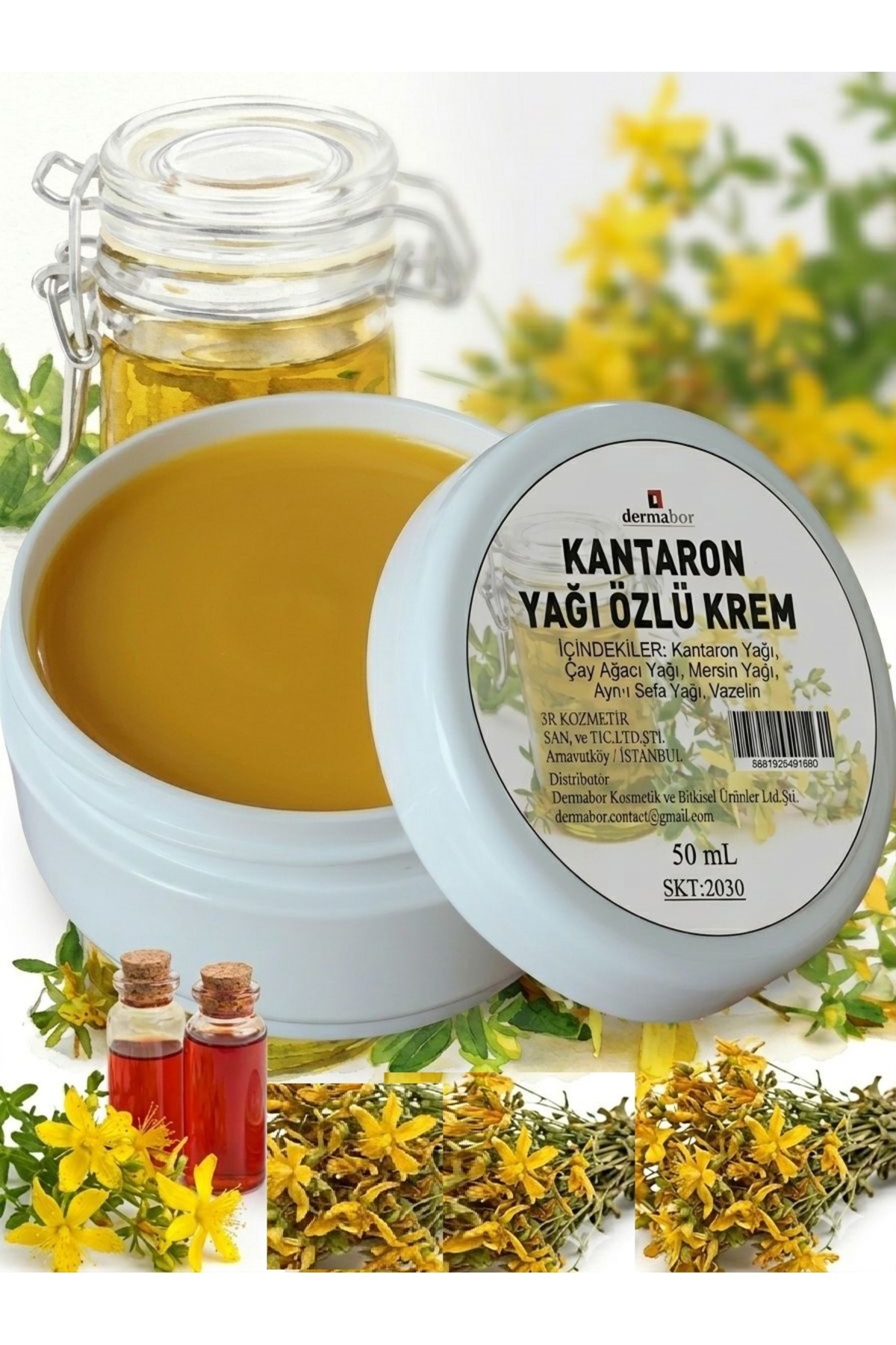 Dermabor Kantaron Yağı Kremi 50mL Sarı Kantaron yağı Özlü Krem Kremi Kantoron Kremi
