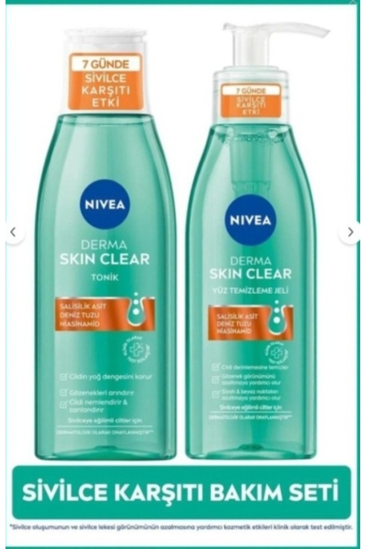 NIVEA Derma Skin Clear Yüz Temizleme Jeli 150 ml + Nivea Derma Skin Clear Tonik 200 ml Set