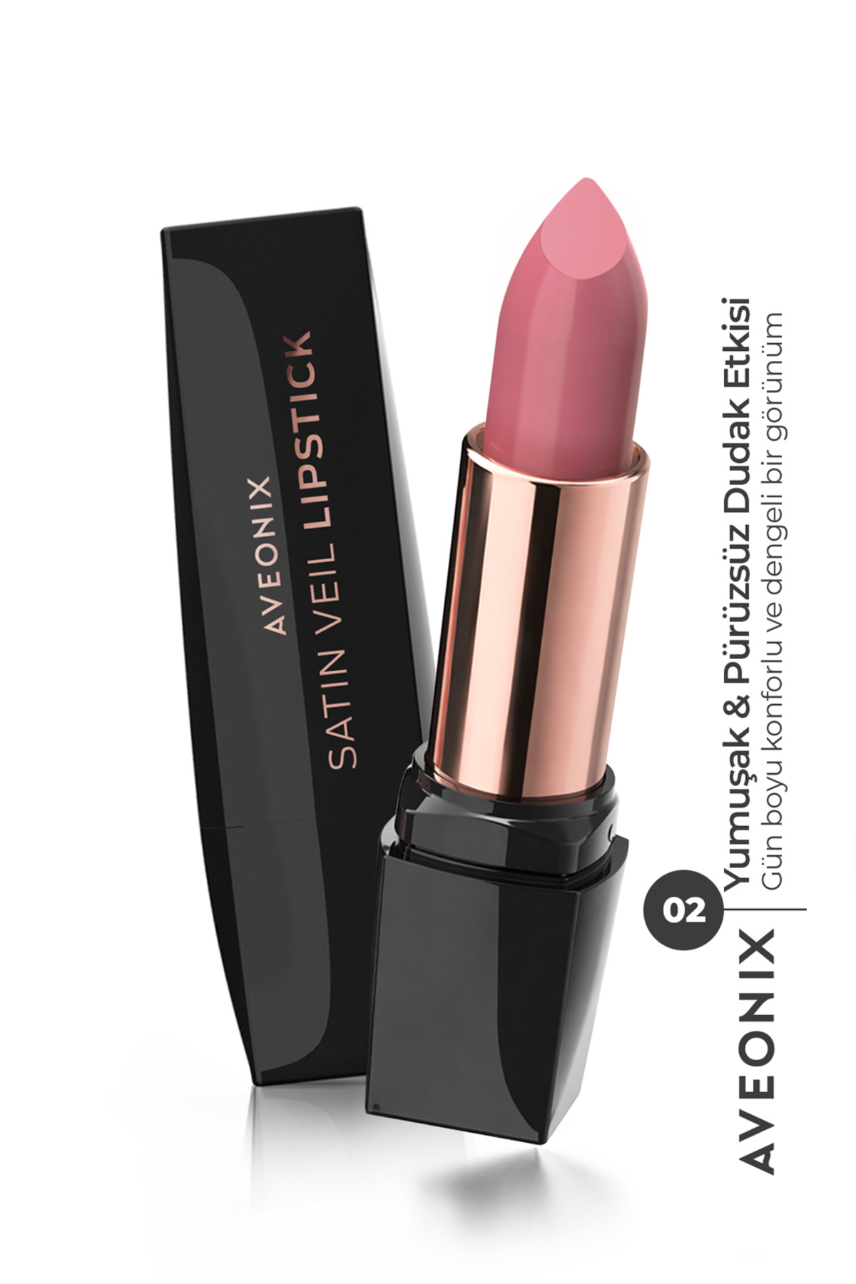 AVEONIX Satin Veil Yarı Parlak Ruj 02 Uzun Süre Kalıcı Pürüzsüz Dolgun Dudak Etkili Lipstick