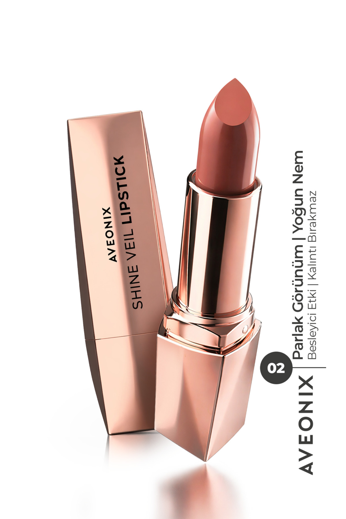 AVEONIX Shine Veil Parlak Ruj 02 Nemlendirici Pürüzsüz Dolgun Dudak Etkili Lipstick