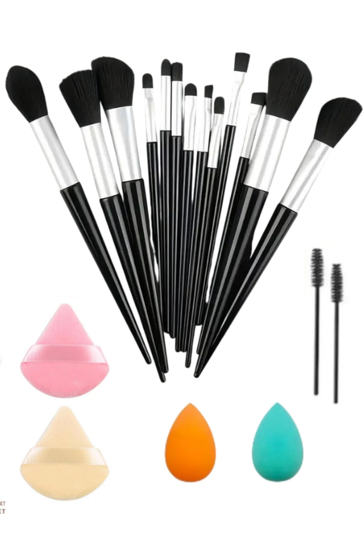 Acarlar Ticaret Yeni Başlayanlar İçin Full 20 Parça Makyaj Fırça Seti Ve Kesesi Mini Beauty Blender Üçgen Sünger Kirpik Fırçası Pro