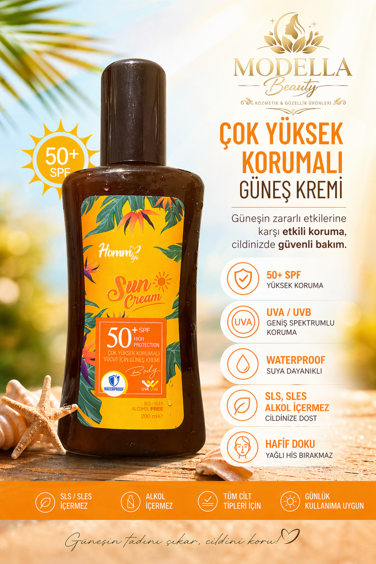 Homm Life VÜCUT İÇİN YÜKSEK KORUMALI GÜNEŞ KREMİ 200 ML