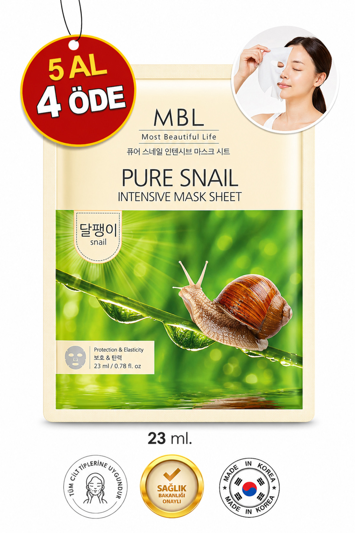 MBL Teresia MBL Pure Snail Intensive Mask Sheet – Salyangoz Özlü Elastikiyet ve Nem Bakımı 23ml