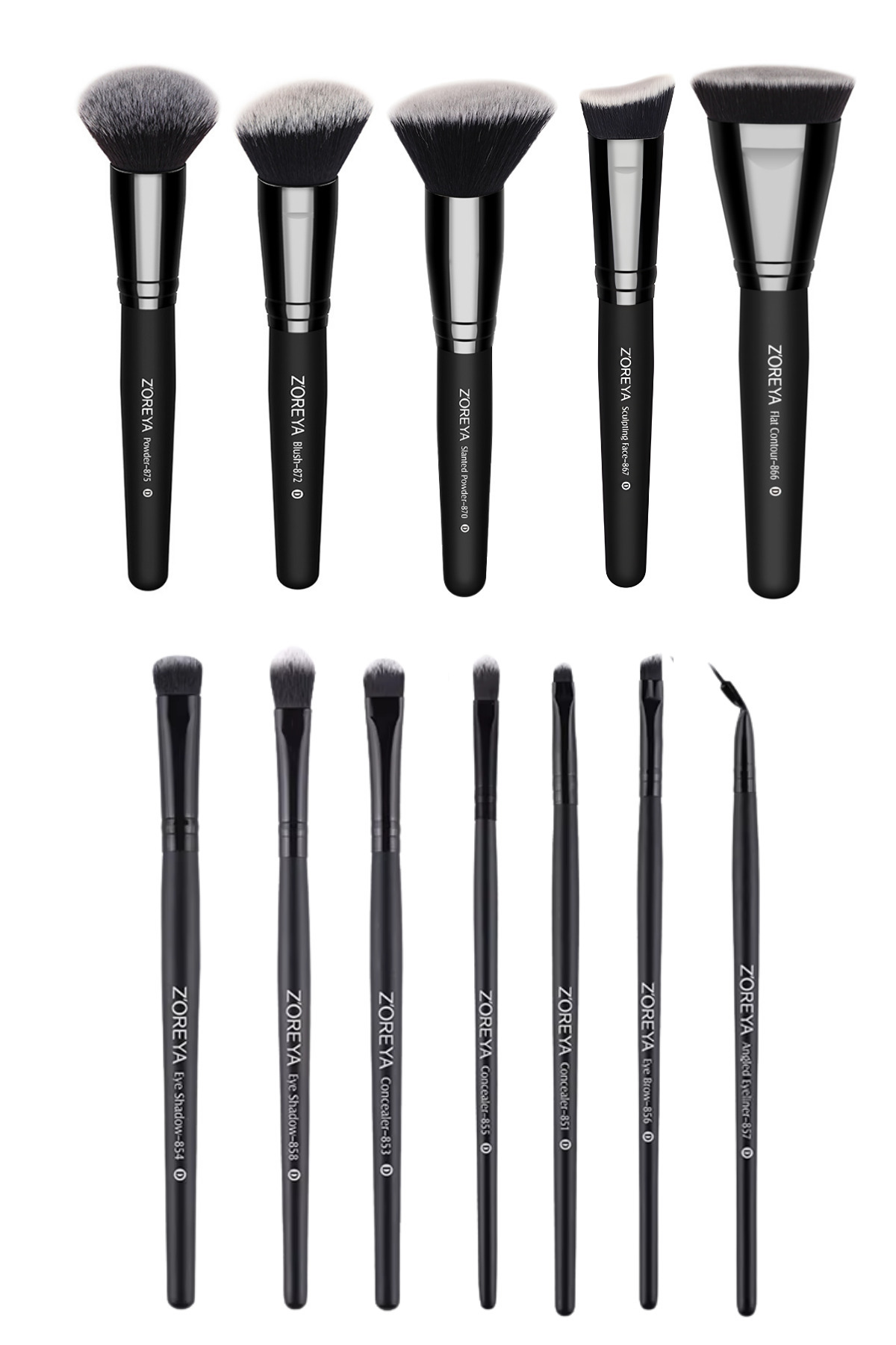 Z'oreya Kabuki Professional 12 Parça Makyaj Fırça Seti Siyah + Çanta