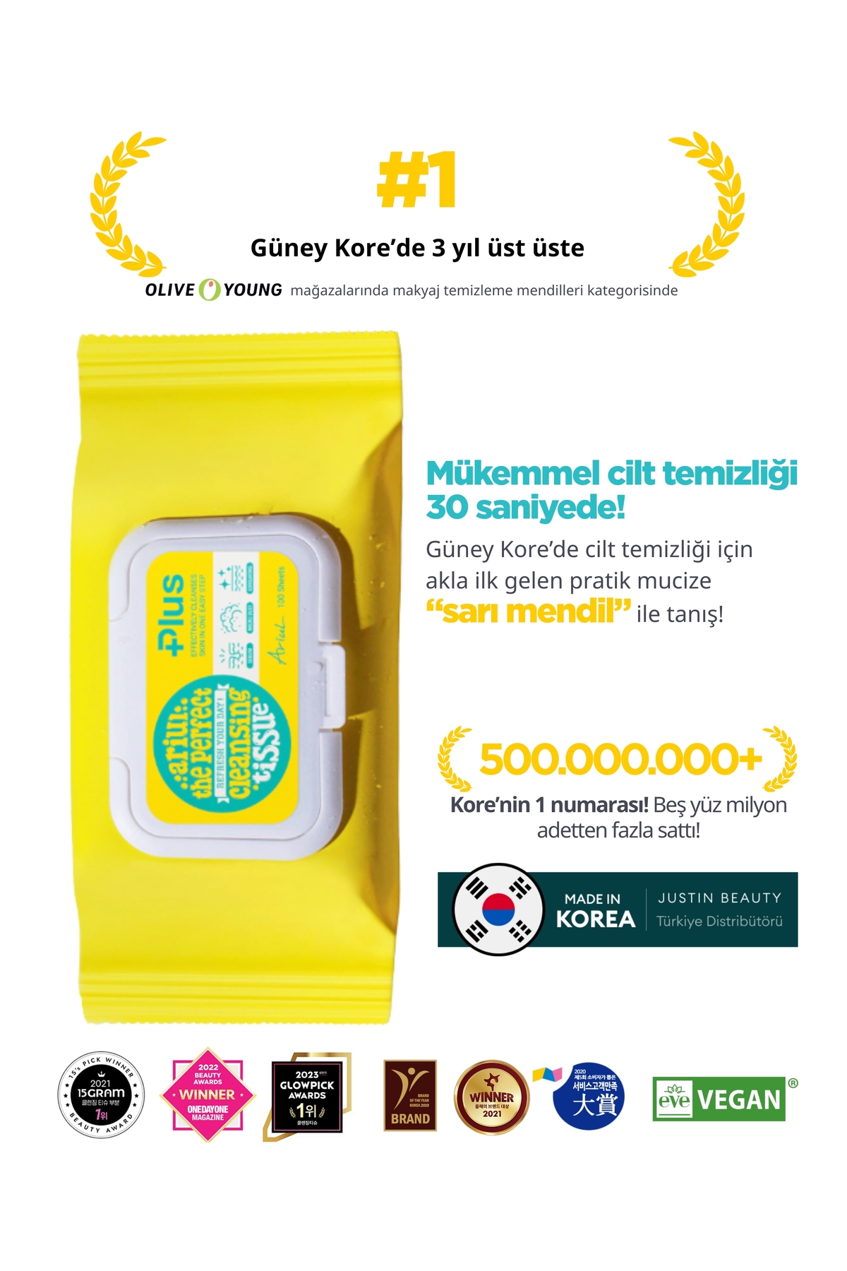 Ariul The Perfect Cleansing Tissue Plus (100 Sheets) - Tek Adımda Cilt ve Makyaj Temizleme Mendili