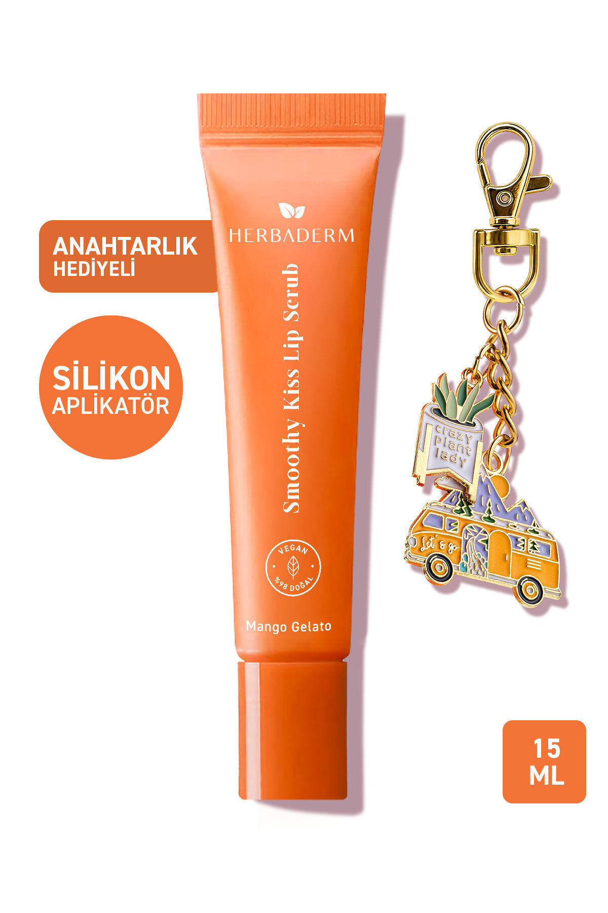 Herbaderm Dudak Peelingi, Lip Scrub-Mango Gelato Anahtarlık Hediyeli 15 ml
