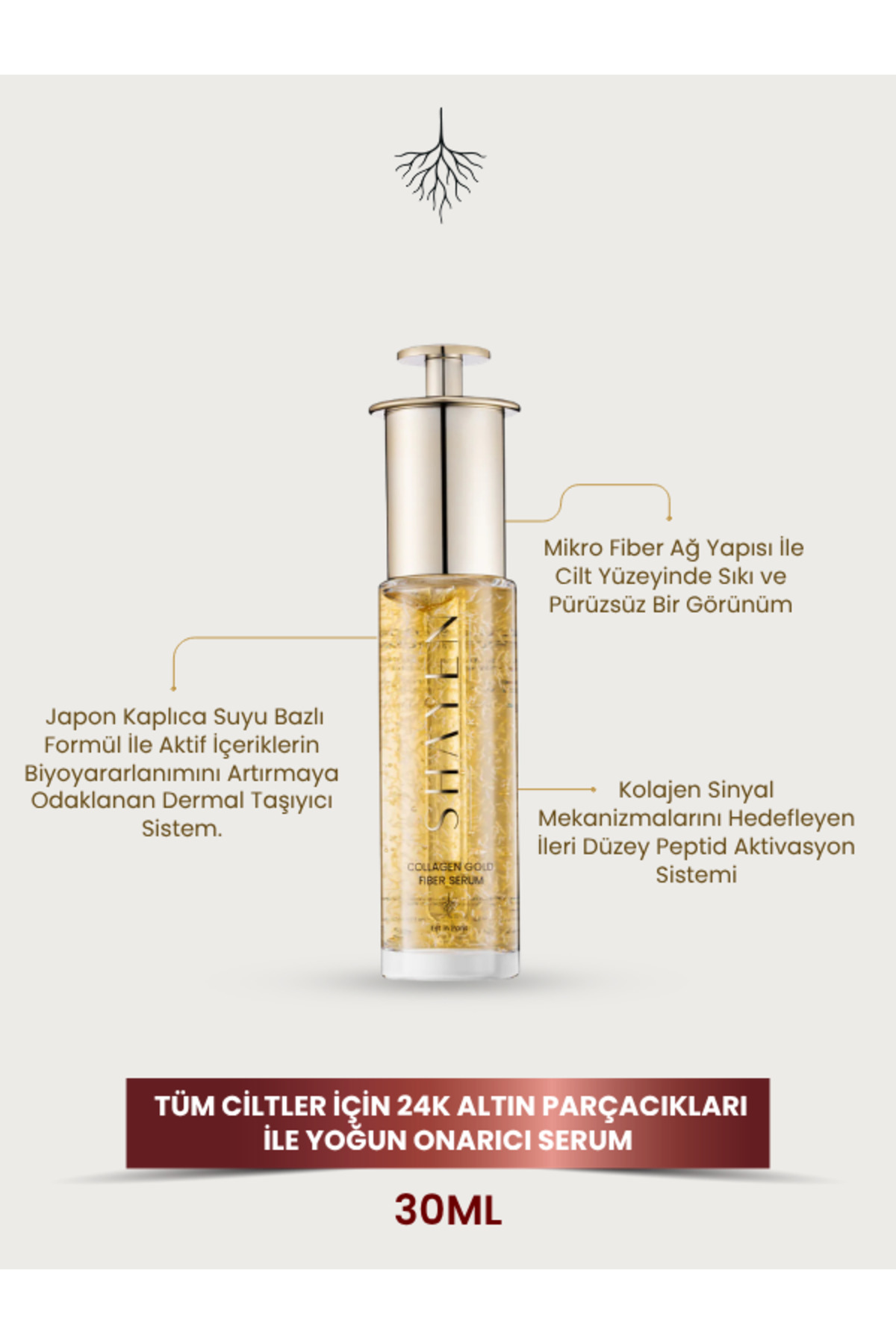 Shayen Paris Kırışıklık Karşıtı ve Sıkılaştırıcı, Bariyer Güçlendirici | Collagen Gold Fiber Serum 30 ml