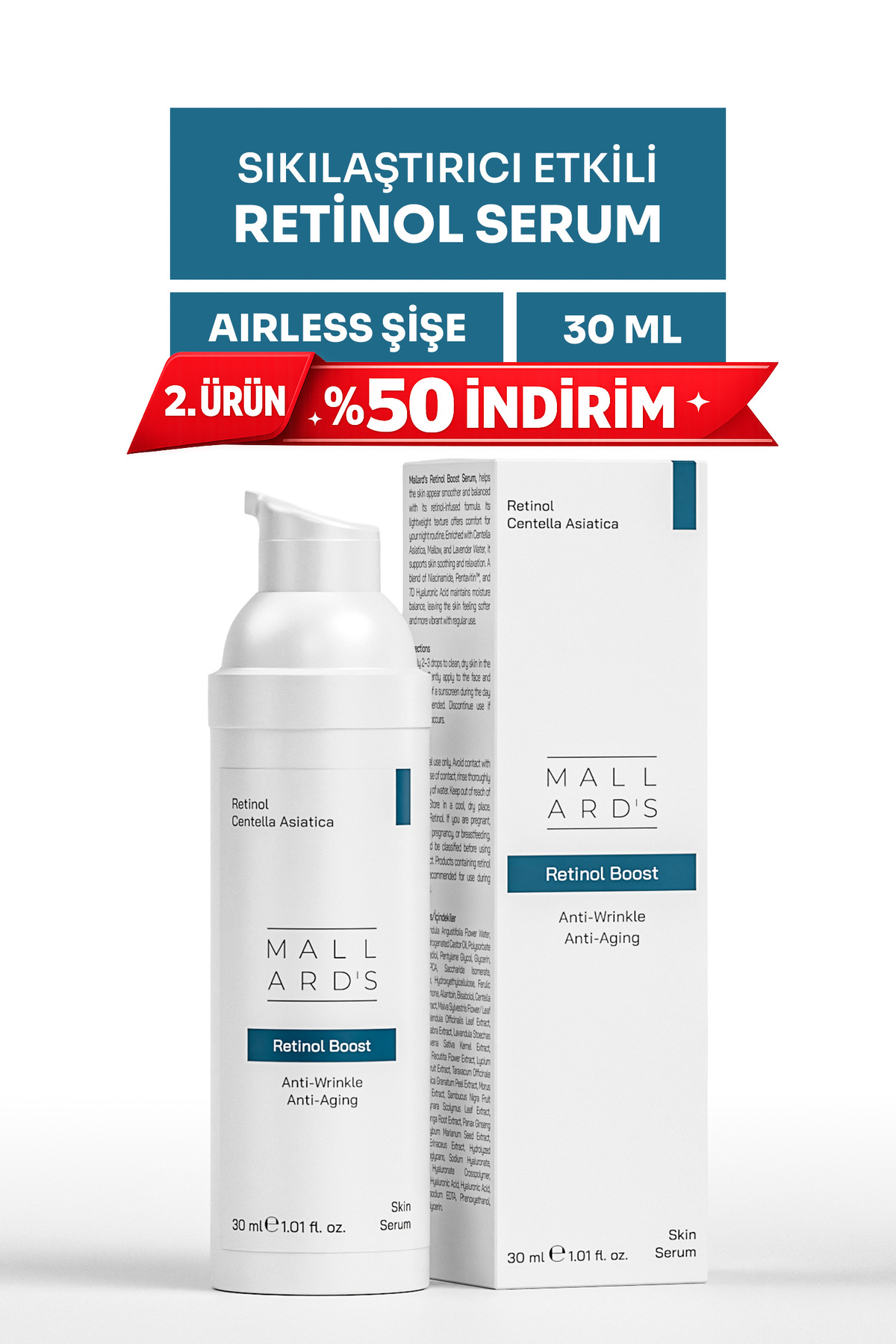 Mallards Retinol Boost, Yaşlanma ve Kırışıklık Karşıtı Retinol Serum, 30 ml