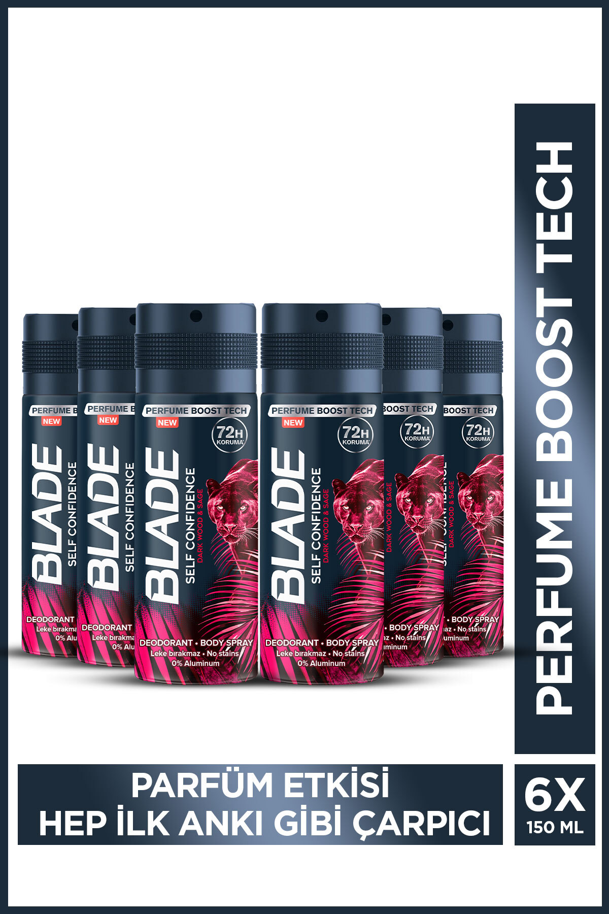 Blade Self Confidence Erkek Alüminyumsuz Deodorant 6x150ml Hızlı Kurur, Leke Bırakmaz