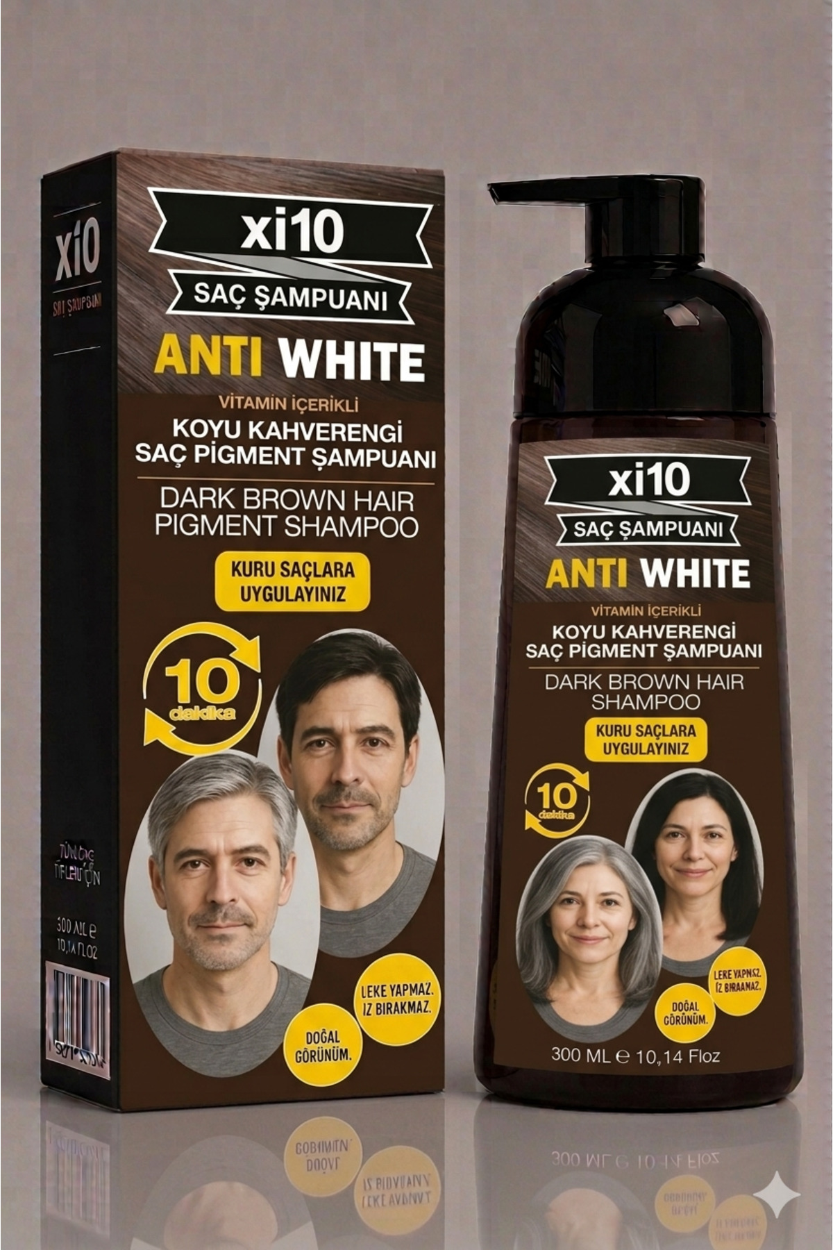 xi10 Beyaz Kapatıcı Şampuan (Koyu Kahve/D.Brown),Saç Koyulaştırıcı Şampuan (Beyaz Saçlar İçin ) 300 ml.