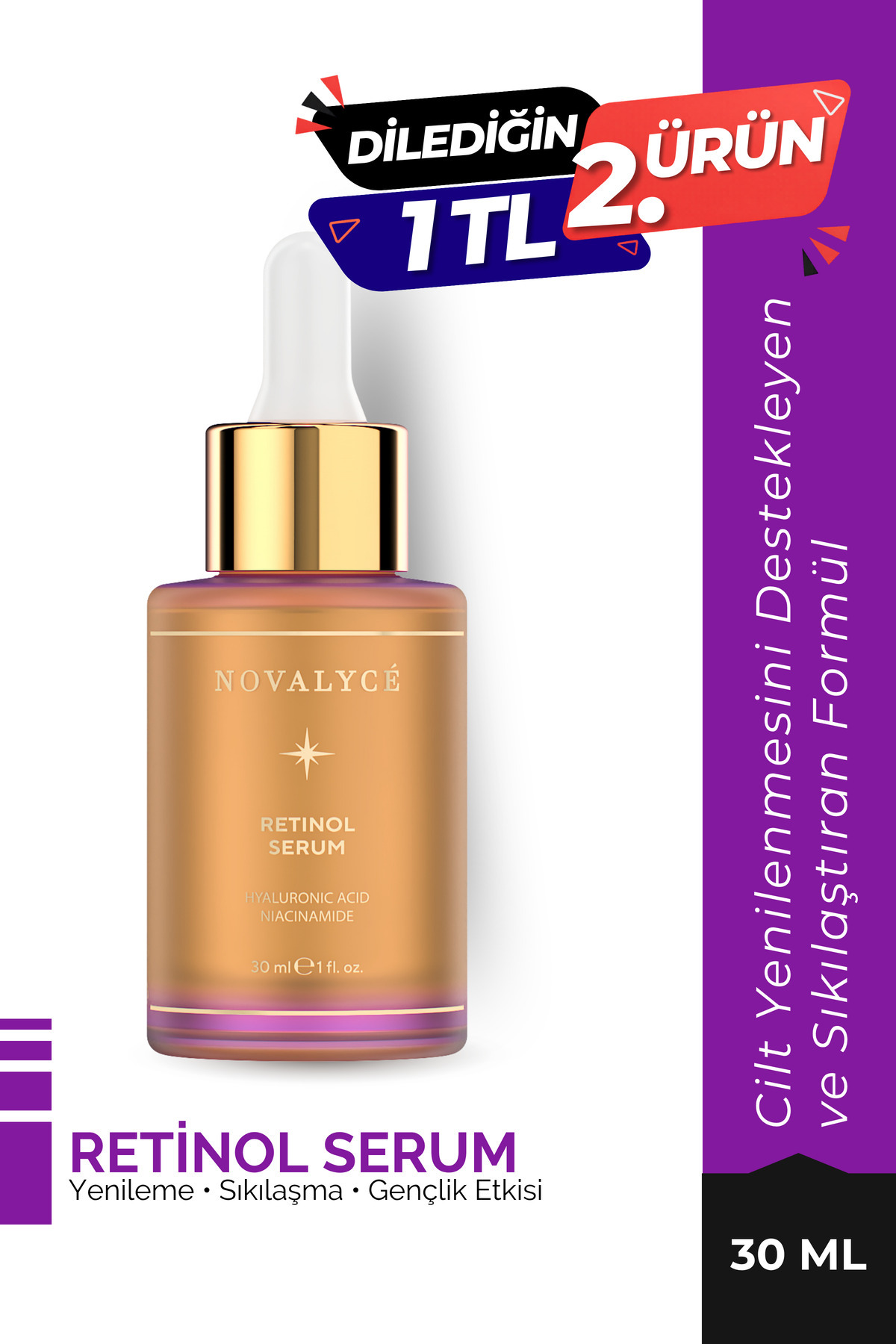 Novalyce Retinol Serum – Yaşlanma Karşıtı, Kırışıklık Azaltıcı Yüz Bakım Serumu 30ml