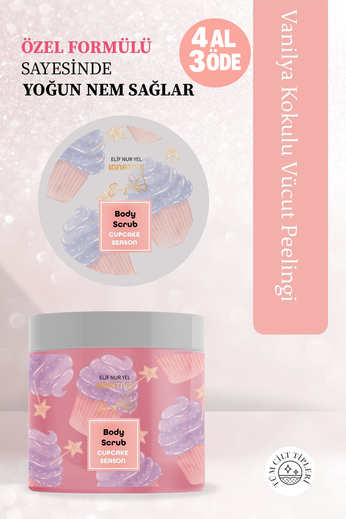INNATIVE Eny Elif Nur Yel Cupcake Season Body Scrub Nemlendirici Vanilya Vücut Jel Peelingi 200ml