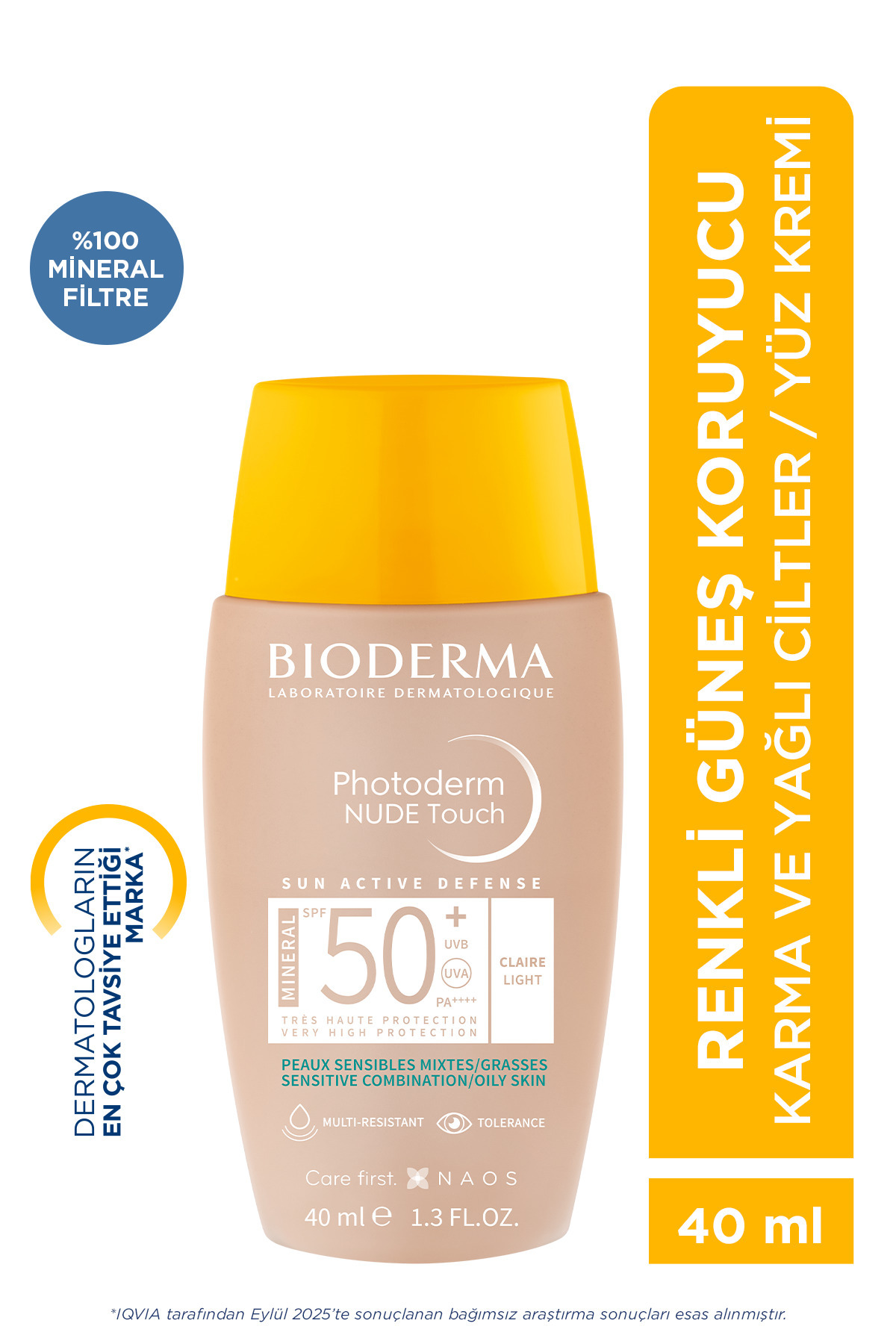 Bioderma Photoderm Nude Touch Karma ve Yağlı Ciltler İçin Mineral Filtreli SPF50+Renkli LİGHT Güneş Kremi 40ml