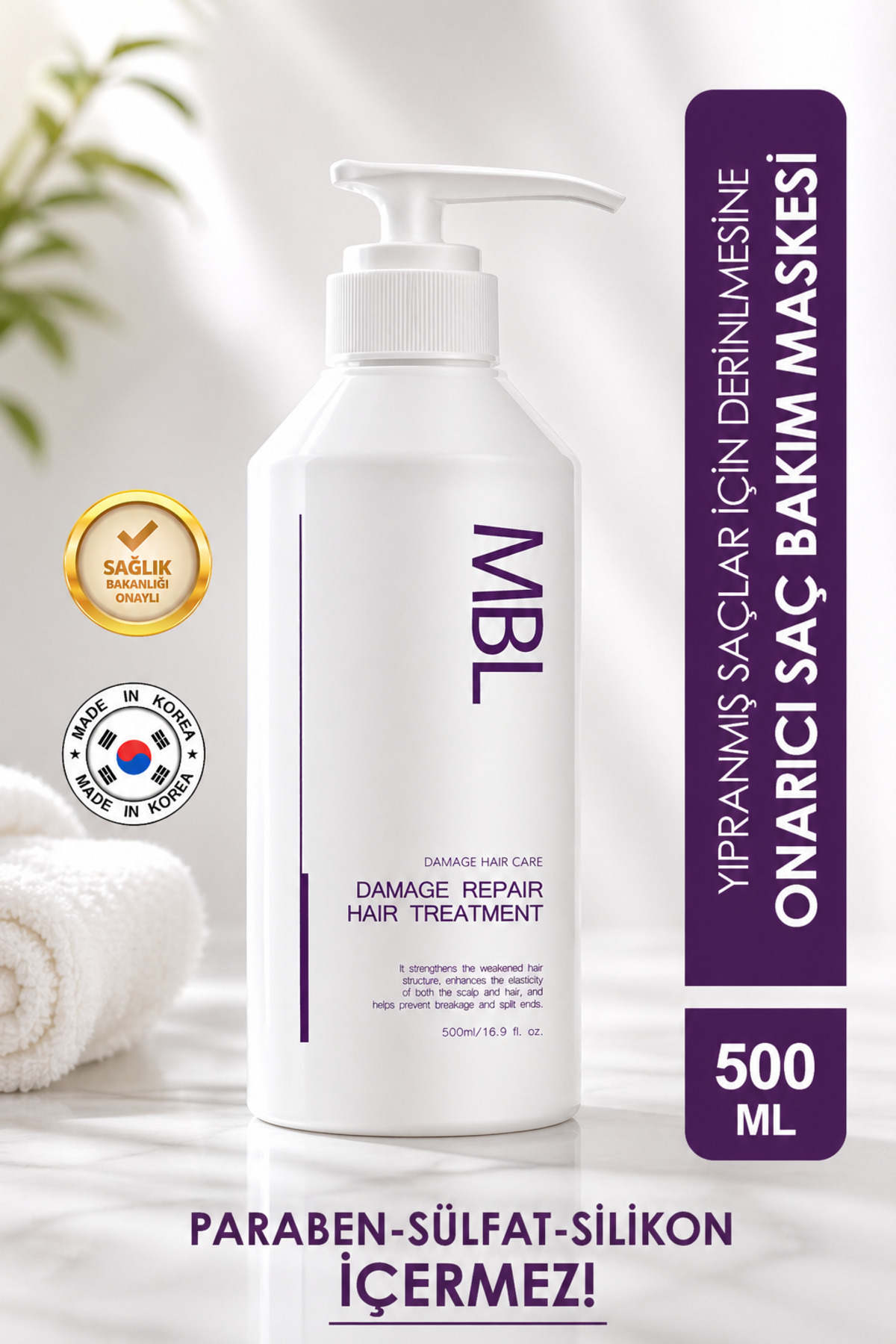 MBL Teresia MBL Saç Onarıcı Maske – Kırılma Karşıtı, Nemlendirici, Güçlendirici Bakım 500ML