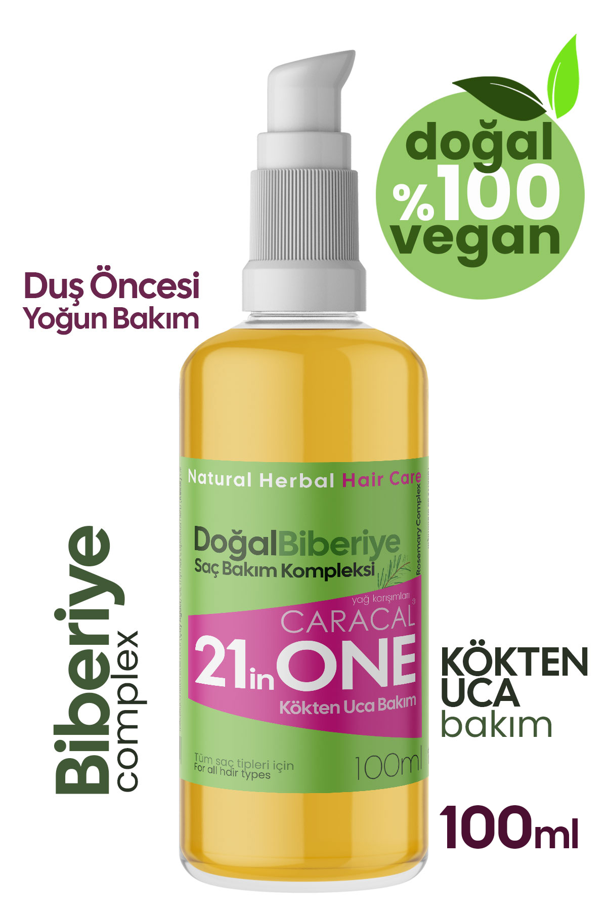 caracal 21inONE Doğal Biberiye Kompleks Argan Hint Isırgan Jojoba Yağı Yoğun Onarıcı Bitkisel Hızlı Uzatma