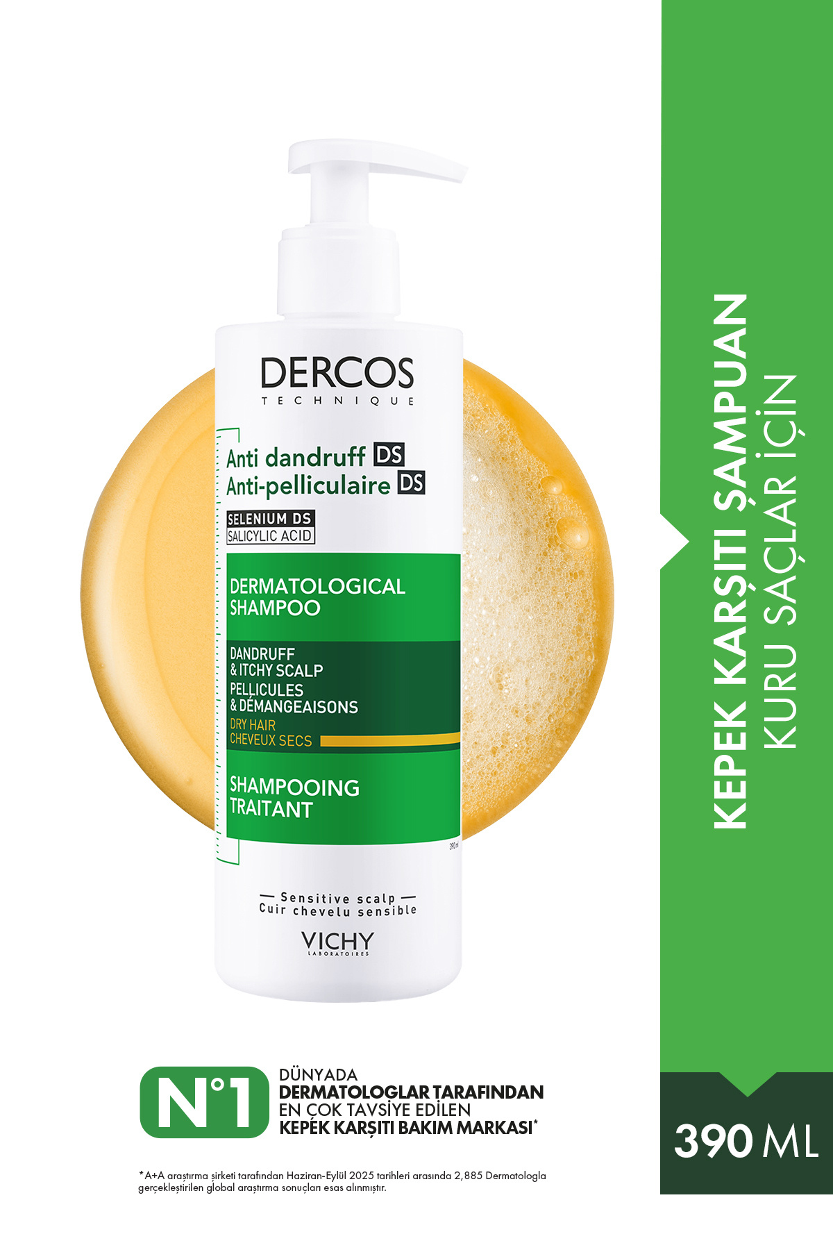 Vichy Dercos Anti Dandruff Kuru Saçlar için Kepek Karşıtı Şampuan 390 ml