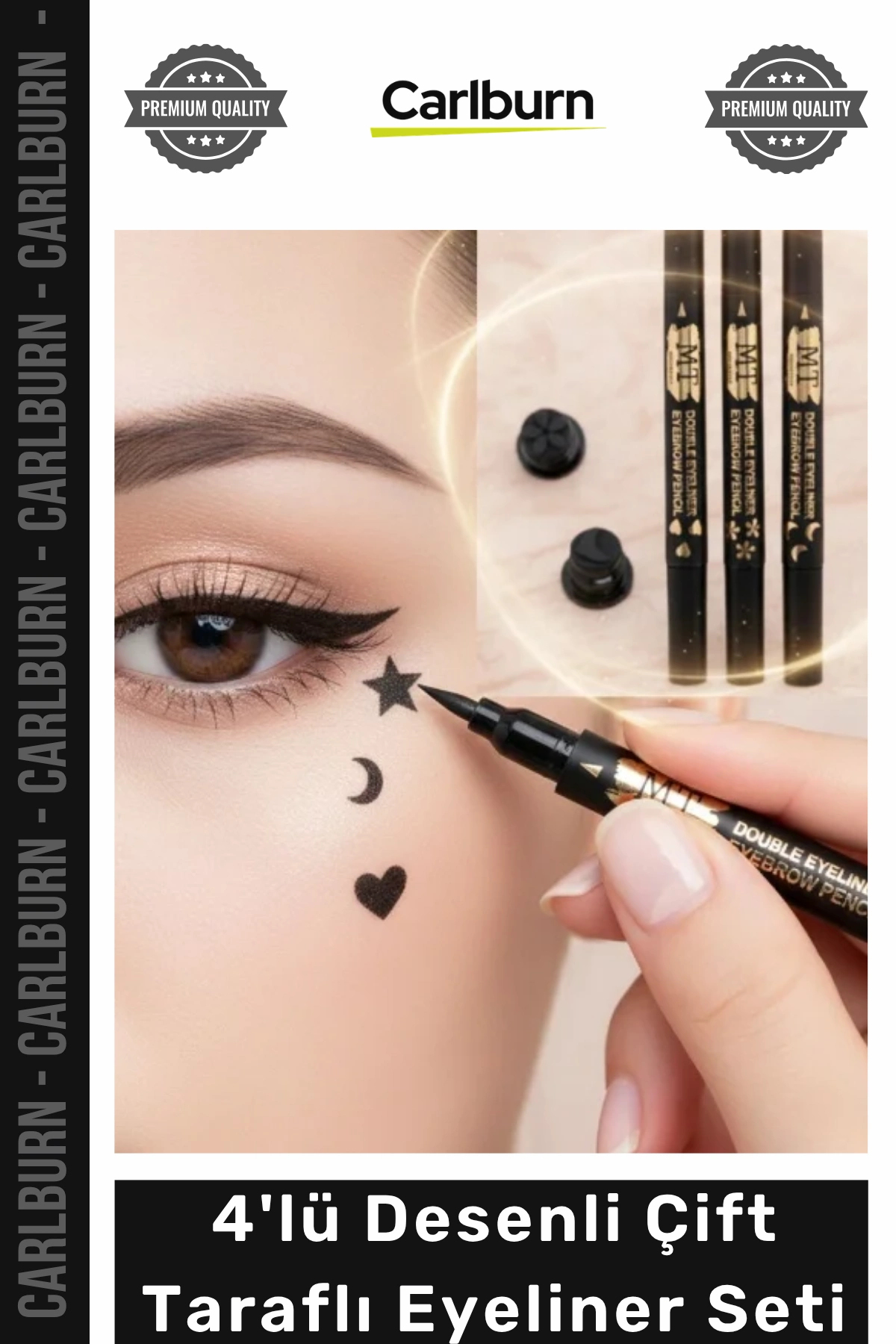 Carlburn Yaratıcı Dekoratif Çift Taraflı Yoğun Siyah Pigment Makyaj 4'lü Desenli Çift Taraflı Eyeliner Seti