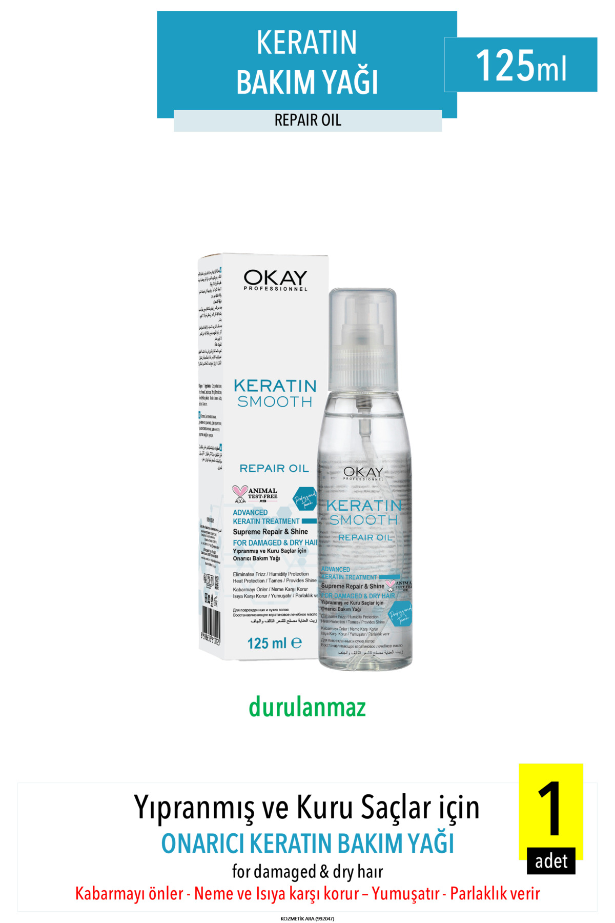 Okay Saç Bakım Yağı Onarıcı Profesyonel Keratin Smooth 125ml