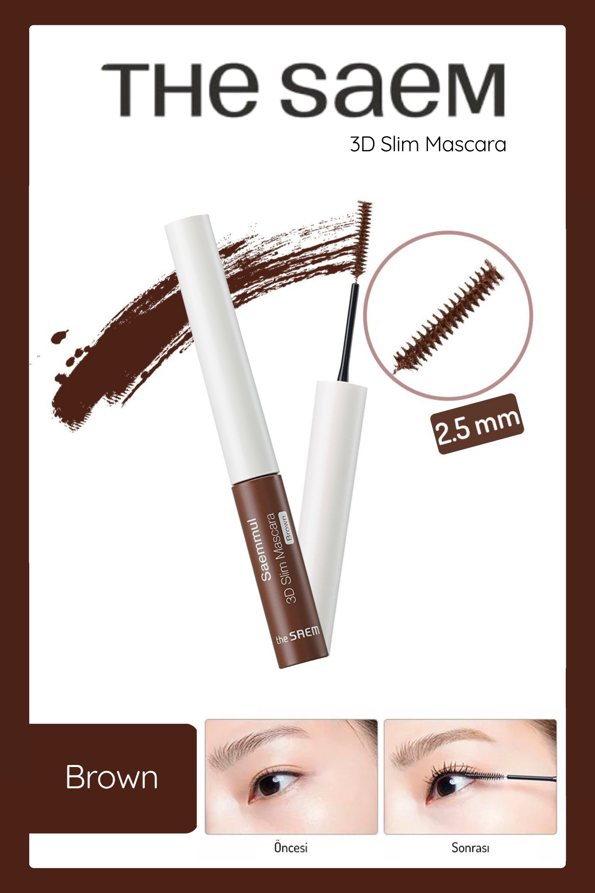 THE SAEM Üç Boyutlu Ultra Ince Rimel - Saemmul 3d Slim Mascara - Brown (VİONİNE)