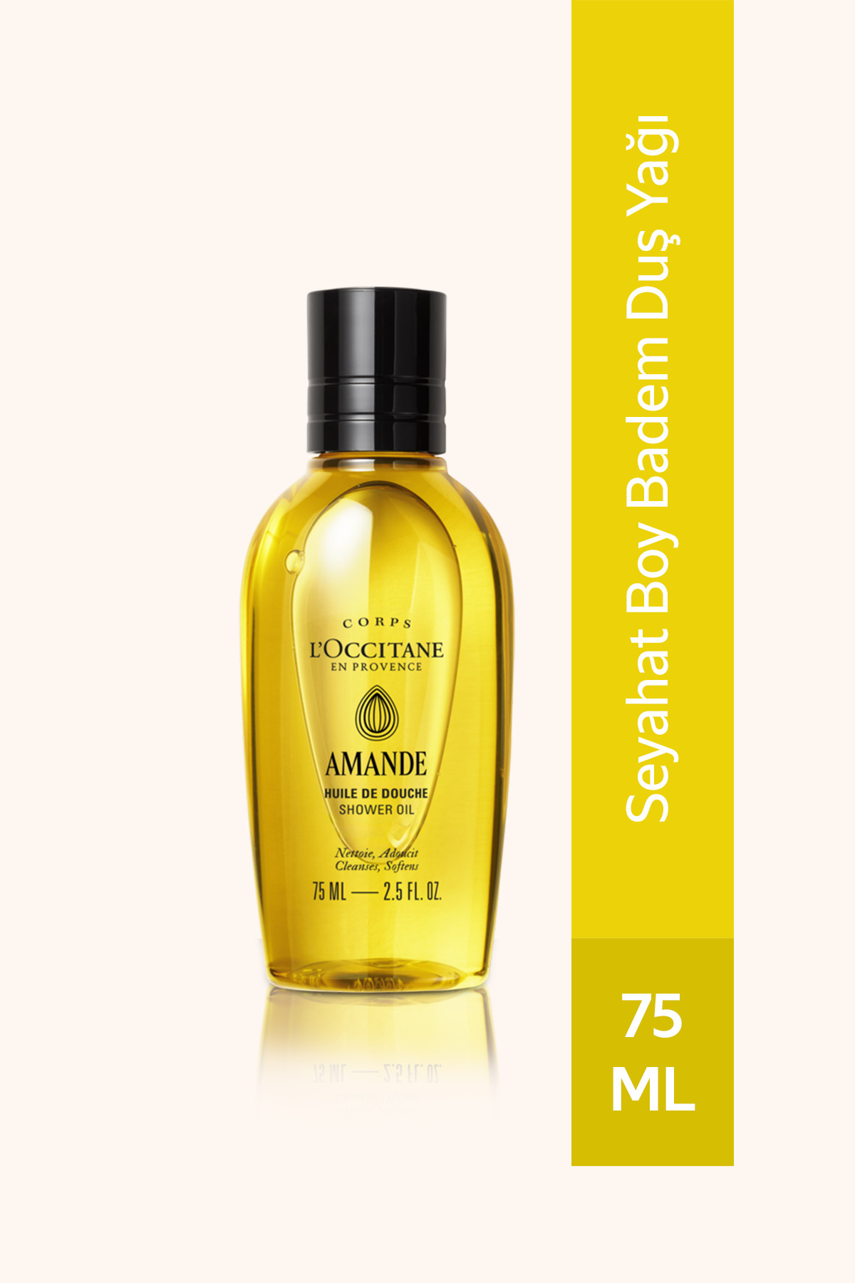 L'Occitane Badem Duş Yağı, Tatlı Badem ve Üzüm Çekirdeği Yağı İçeren Besleyici ve Nemlendirici, Seyahat Boy, 75 ml