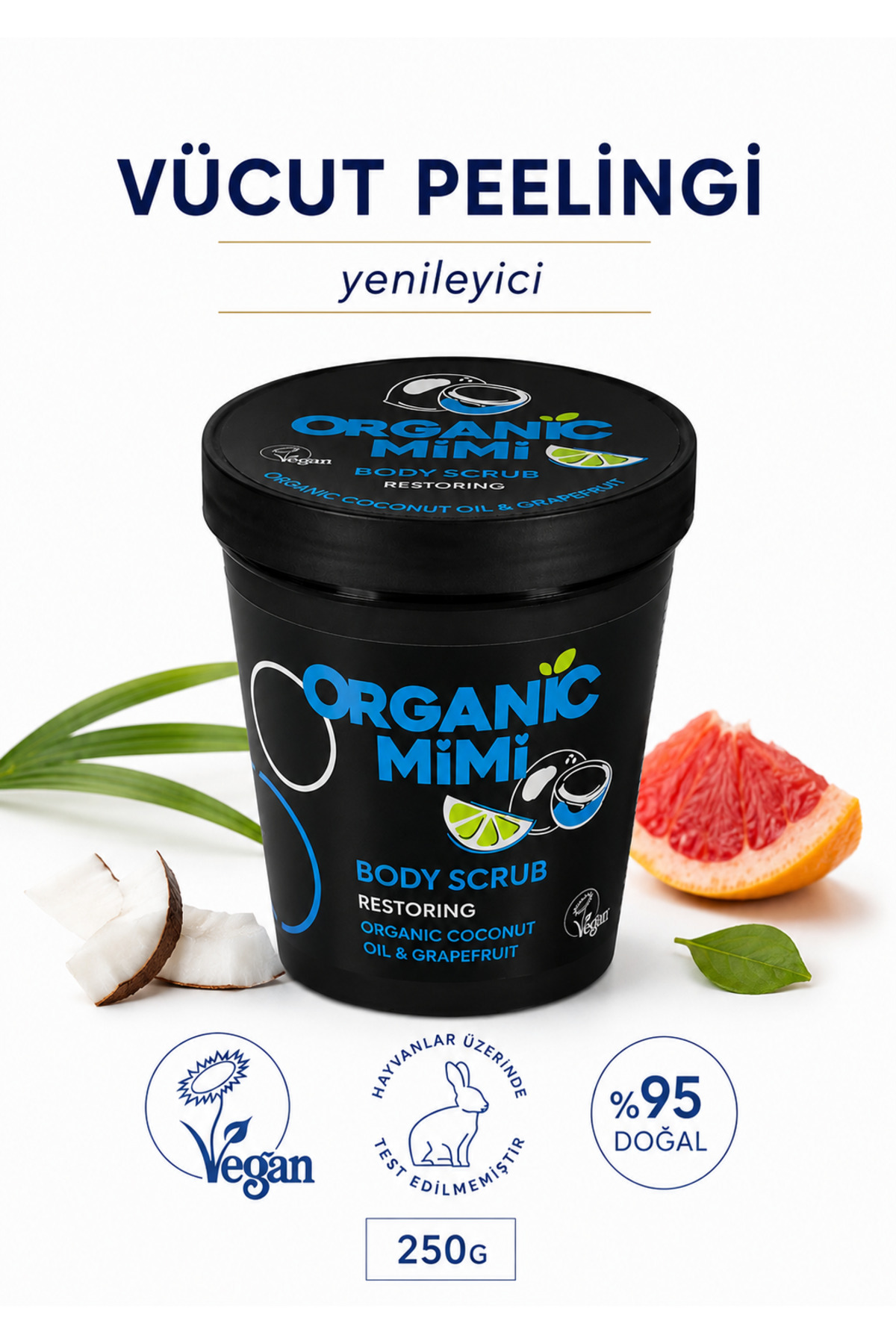 ORGANİC MİMİ Vücut Peelingi 250 g Hindistan Cevizi Greyfurt Yenileyici Sıkılaştırıcı Nemlendirici Body Scrub