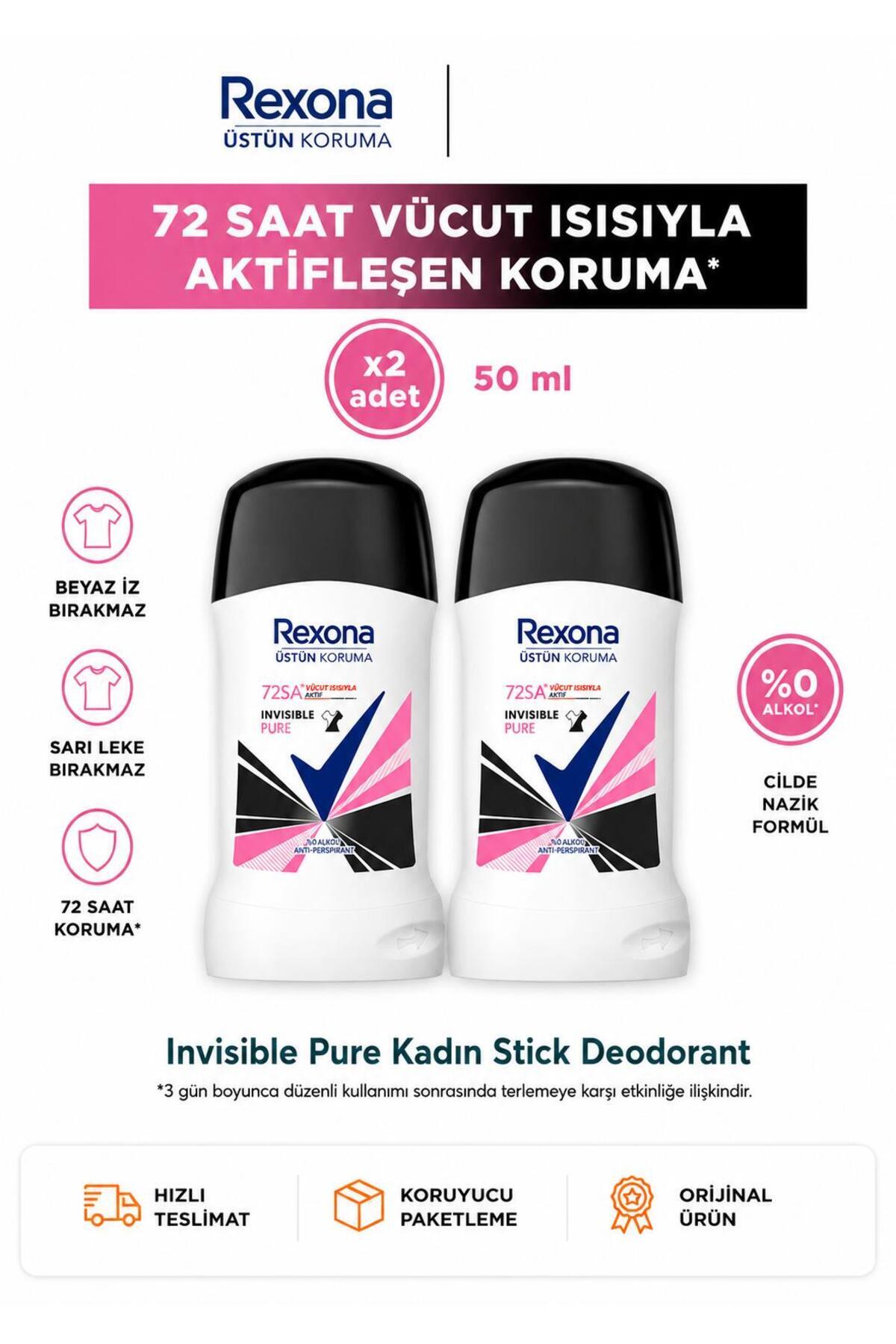 Rexona Women Kadın Stick Deodorant Üstün Koruma Invisible Pure Rexona 50 ml 2 ADET