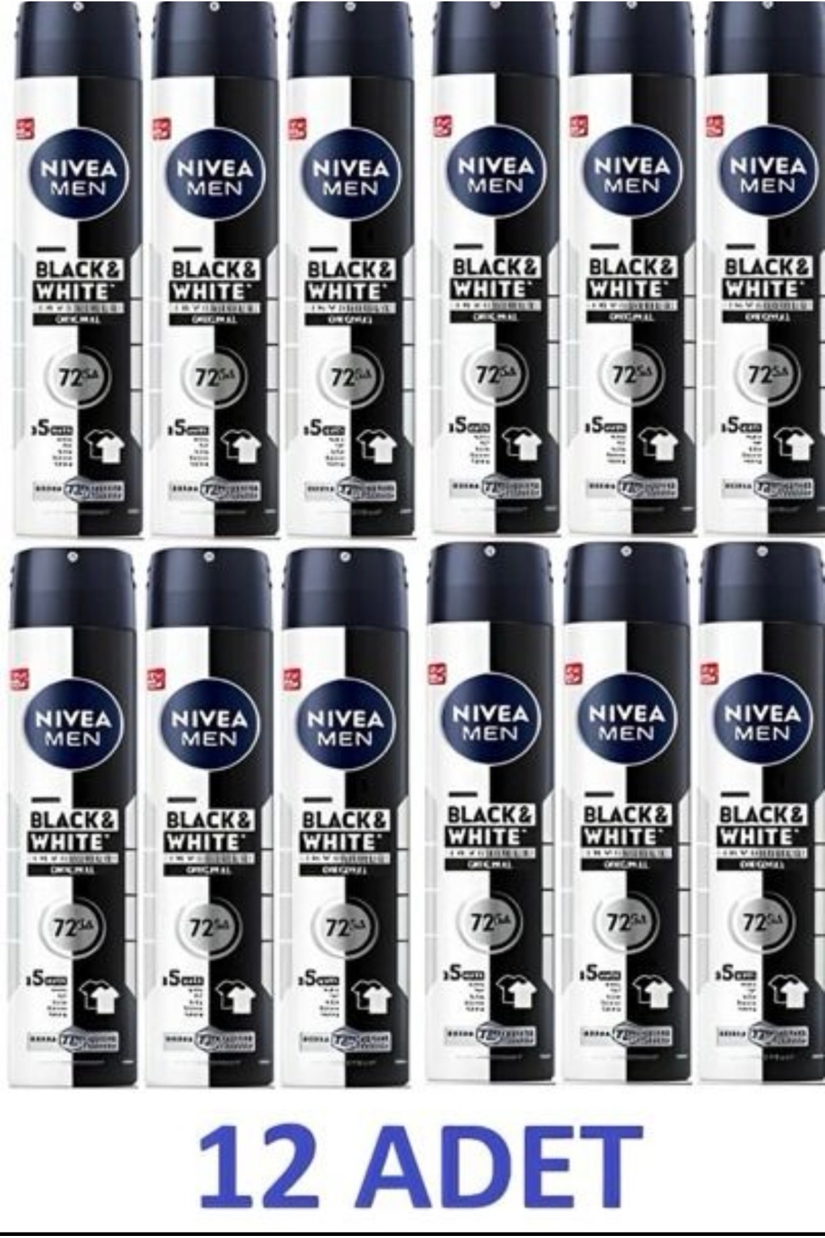 NIVEA Men Erkek Sprey Deodorant Black White Invısıble Original 200 ml X 12