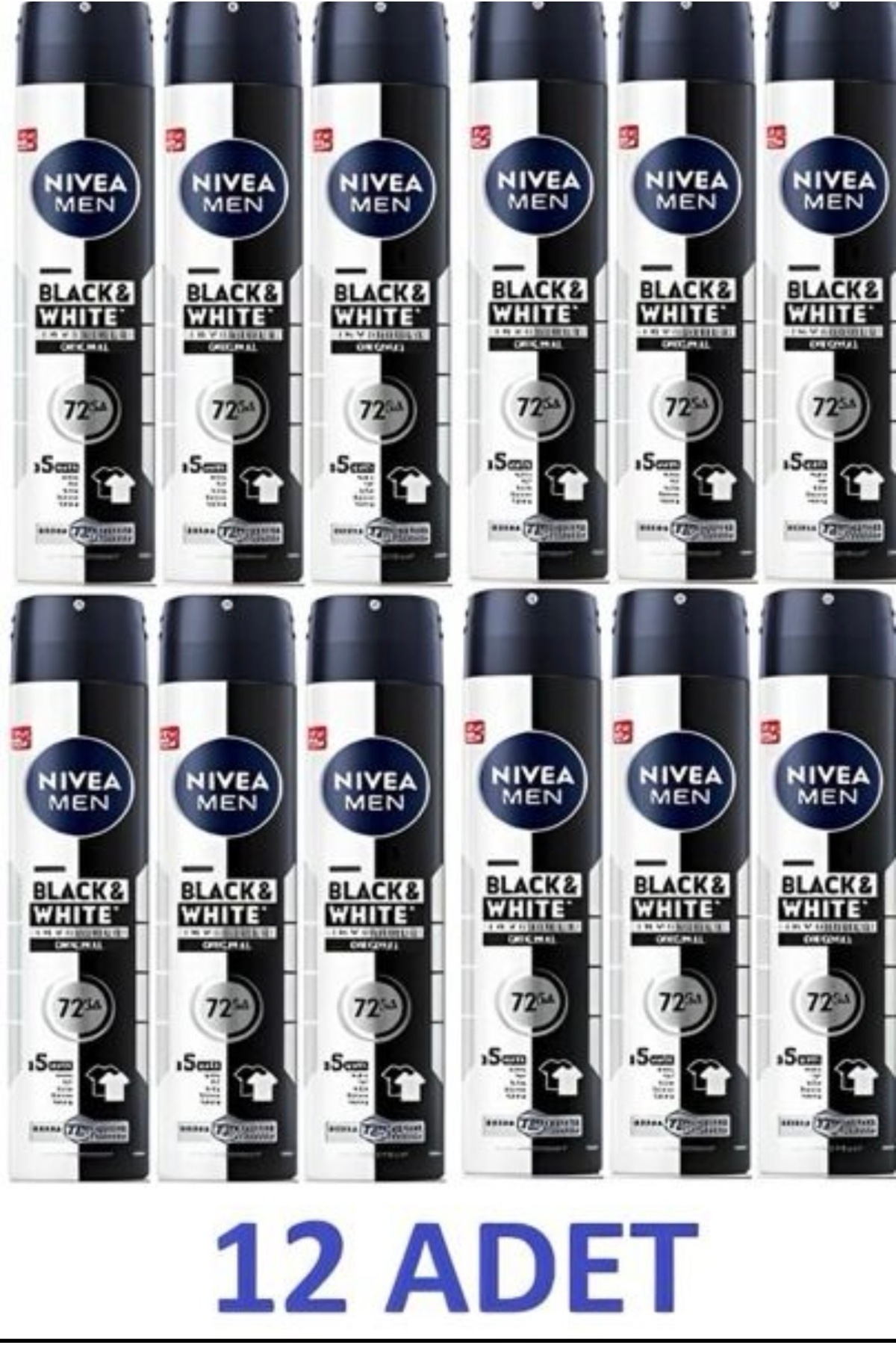 NIVEA Men Erkek Sprey Deodorant Black White Invısıble Original 200 ml X 12