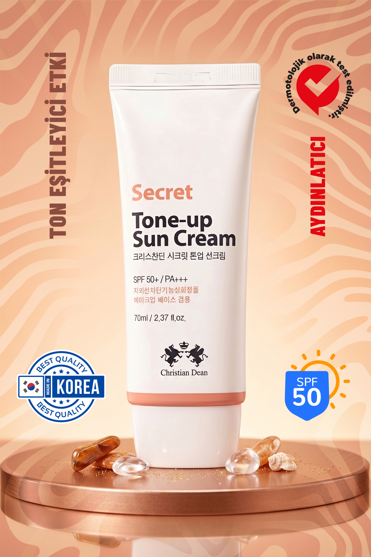 CHRISTIAN DEAN Ton Eşitleyici Kore Güneş Kremi Vitamin C Pembe Ton Bitkisel Secret Tone-up Sun Cream Spf50 Ikore