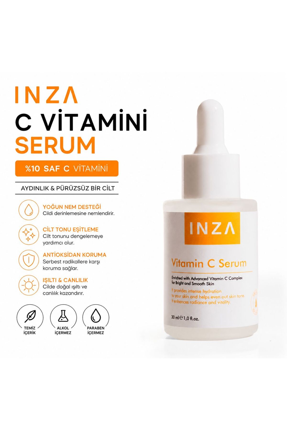 ınza Vitamin C Serum 30 ml –Cilt Aydınlatıcı Leke Karşıtı Yüz Serumu Parlak Cilt Etkisi