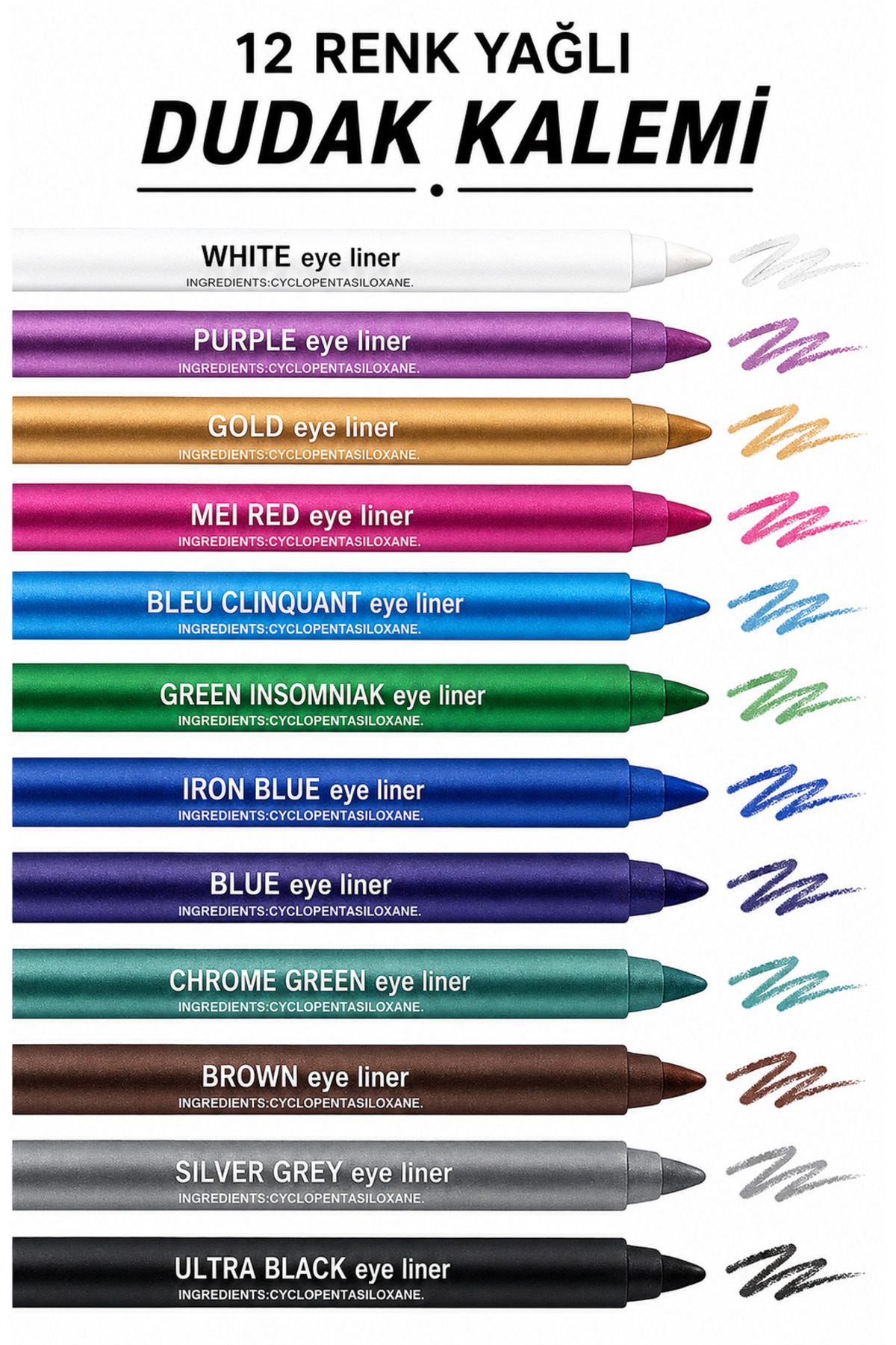 MAQYA Cosmetics 12 Renkli Neon Eyeliner Yağlı Göz Kalemi Seti