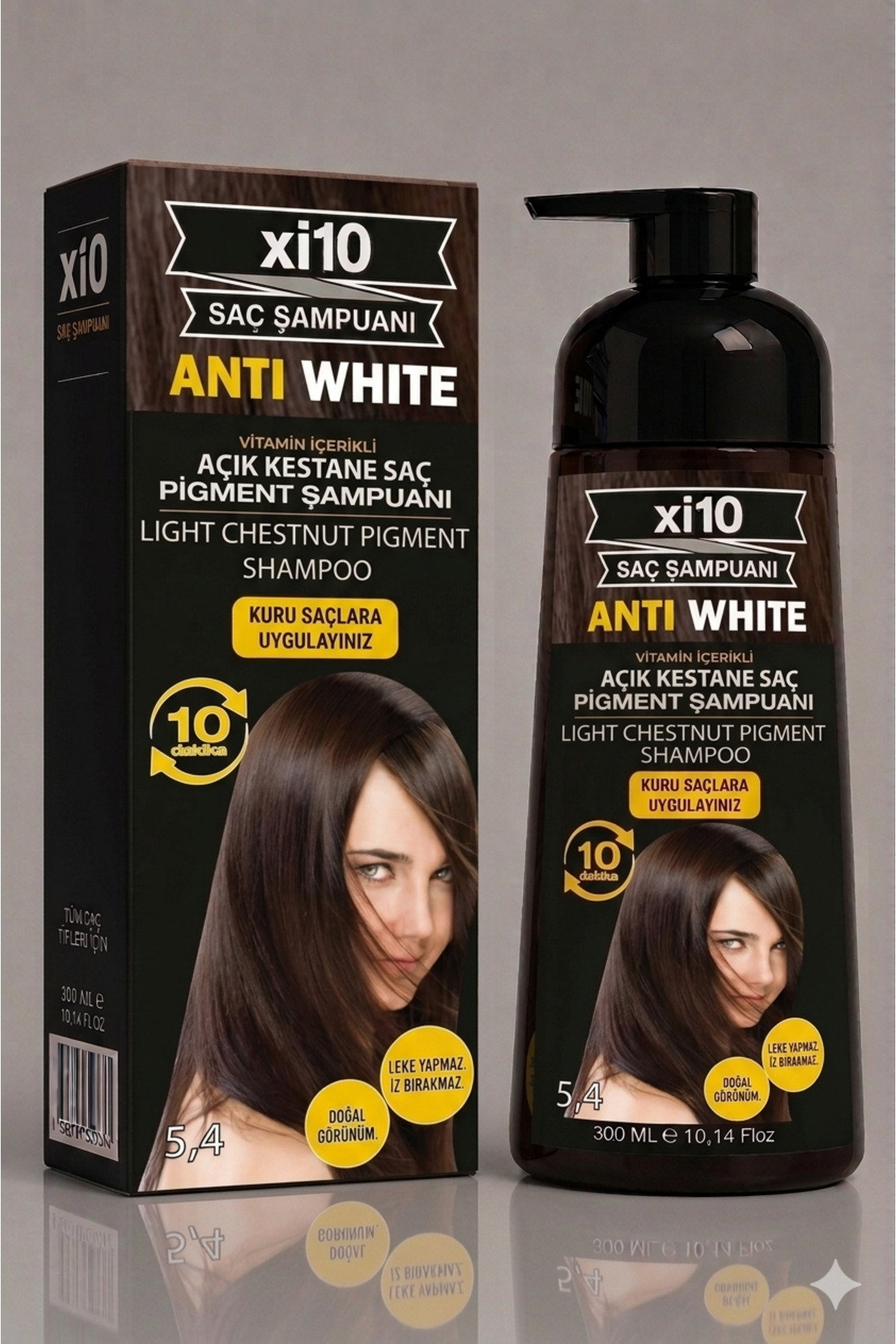 xi10 Beyaz Kapatıcı (Açık Kestane 5.4) Saç Beyaz Kapatan Hızlı Şampuan (Beyaz Saçlar İçin) 300 ml.