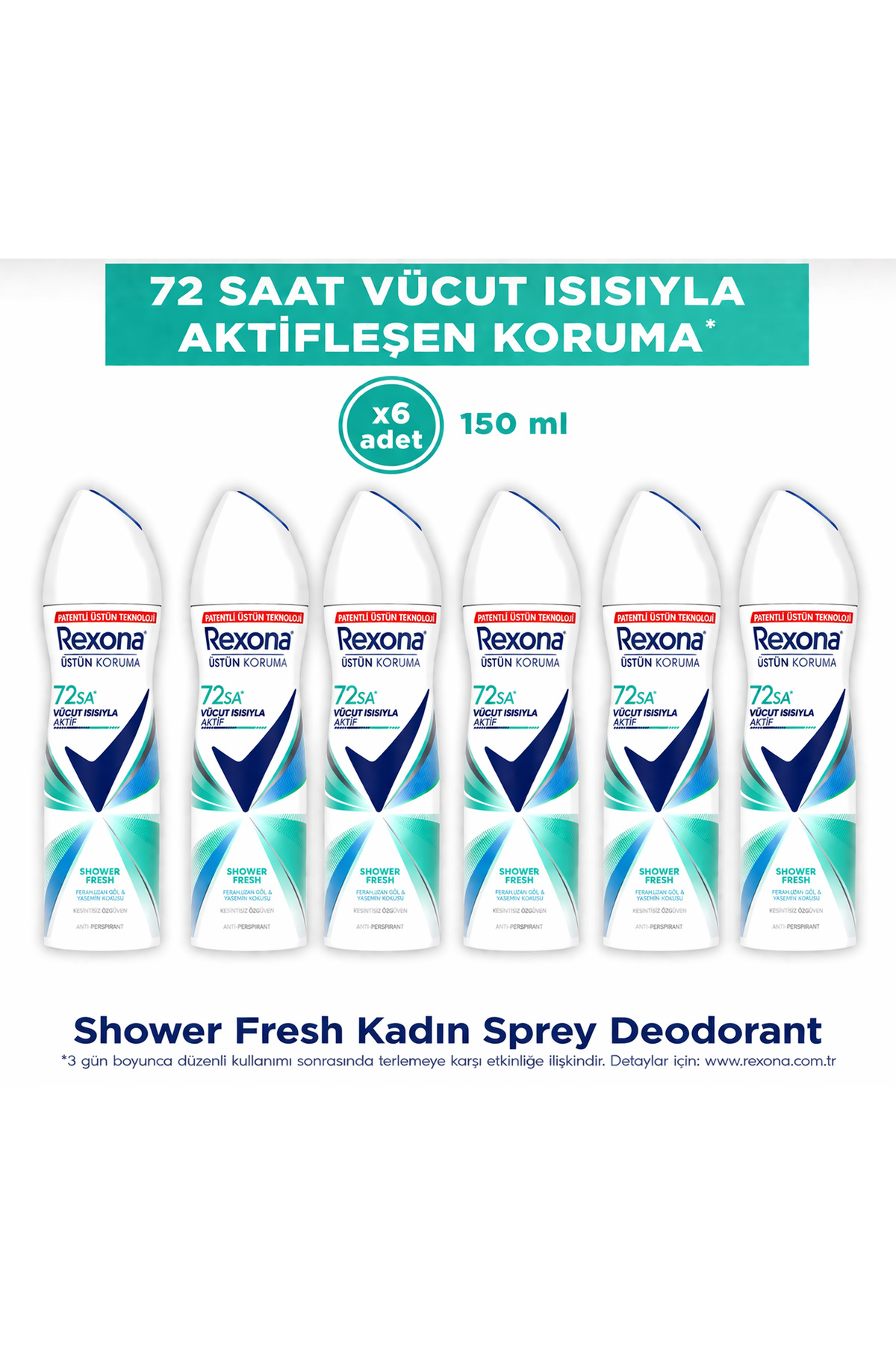 Rexona Kadın Sprey Deodorant Shower Fresh 72 Saat Kesintisiz Ustün Koruma 150 ml x6 Avantajlı Paket