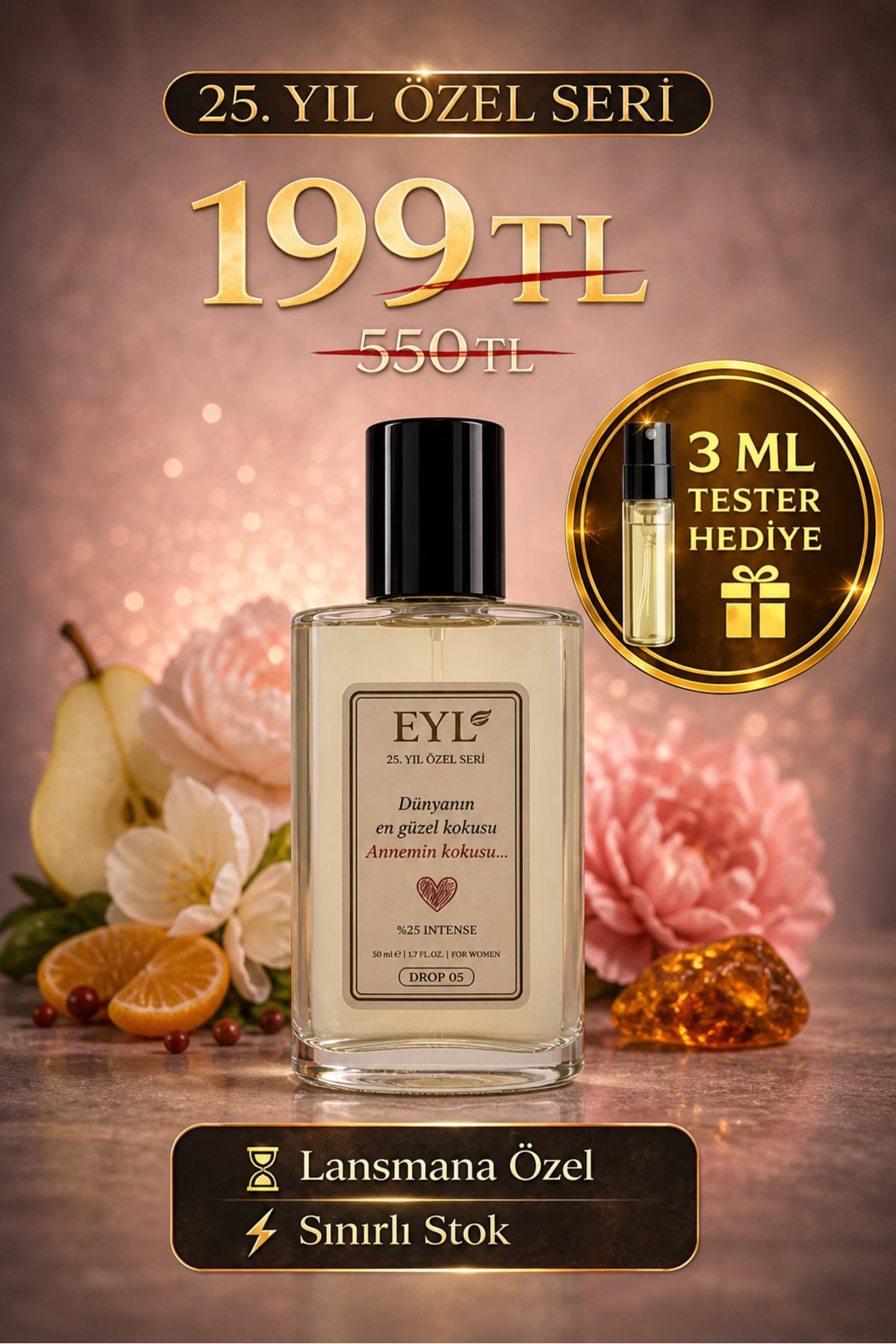 EYL COSMETIC AURELIO %25 Esans EDP 50 ml Kadın Parfüm Kalıcı Çiçeksi Meyvemsi Sıcak Koku