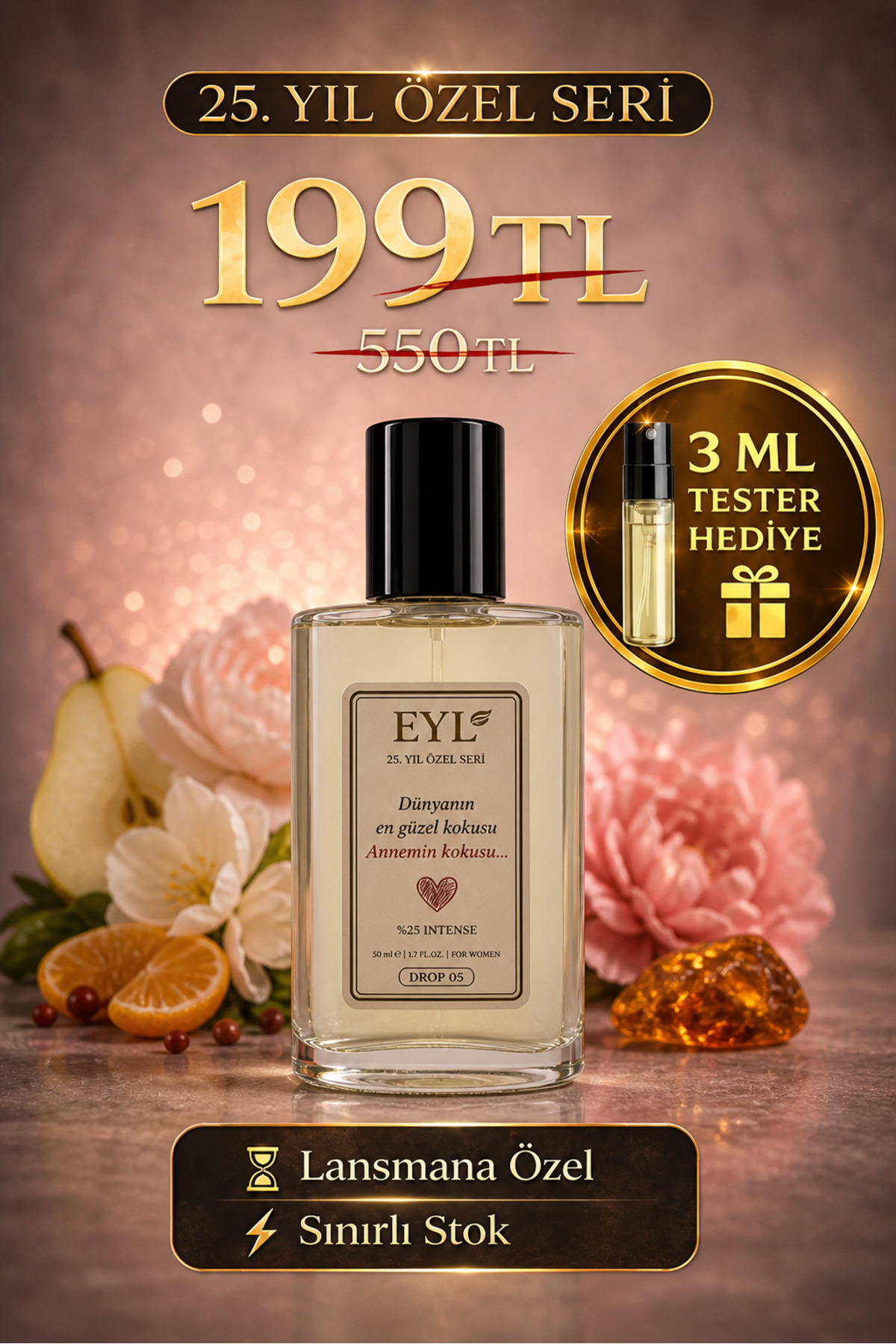 EYL COSMETIC AURELIO %25 Esans EDP 50 ml Kadın Parfüm Kalıcı Çiçeksi Meyvemsi Sıcak Koku