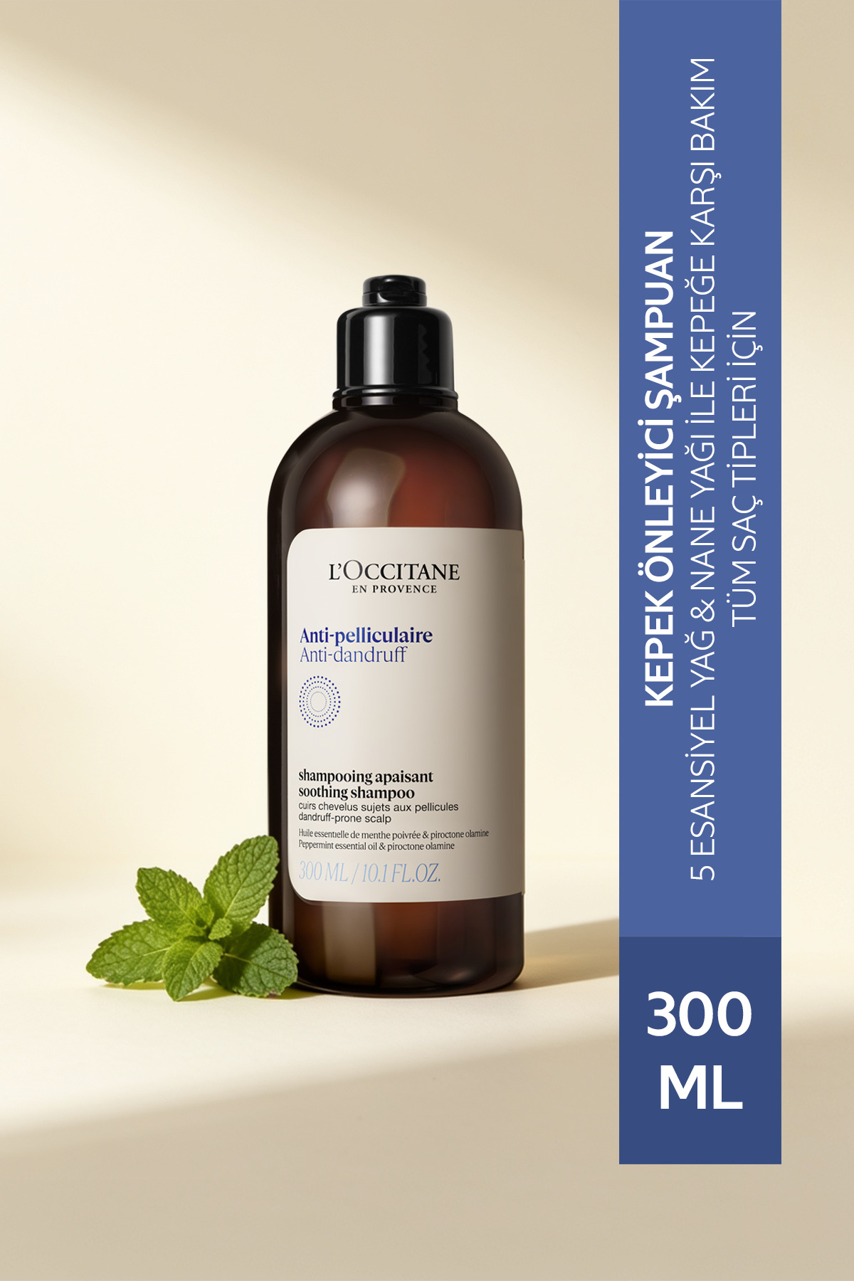 L'Occitane Kepek Önleyici Şampuan, 5 Esansiyel ve Nane Yağı İçeren, 300 ml