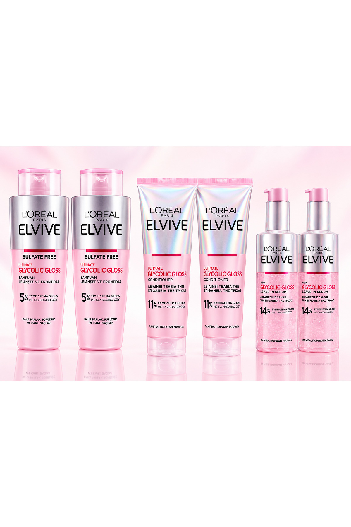 L'Oreal Paris Elvive Glycolic Gloss Parlak Veren Saç Bakım Rutini Seti: Şampuan, Saç Kremi, Bakım Spreyi X 2 ADET